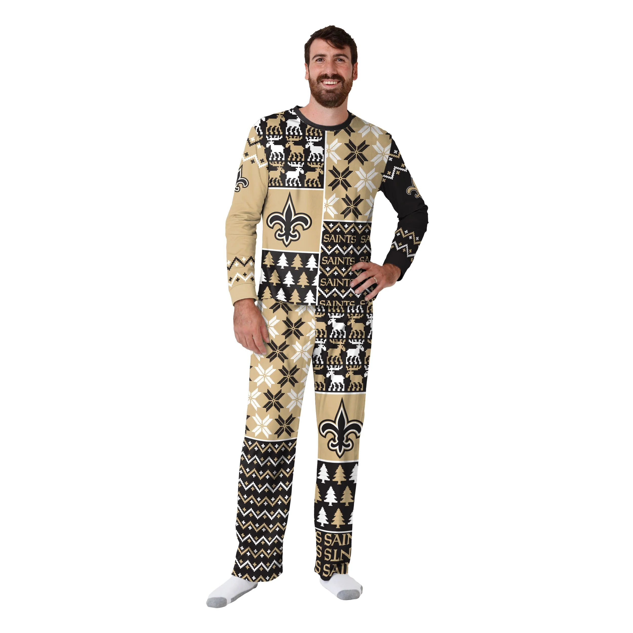 New Orleans Saints NFL Busy Block Family Holiday Pajamas - Image 6