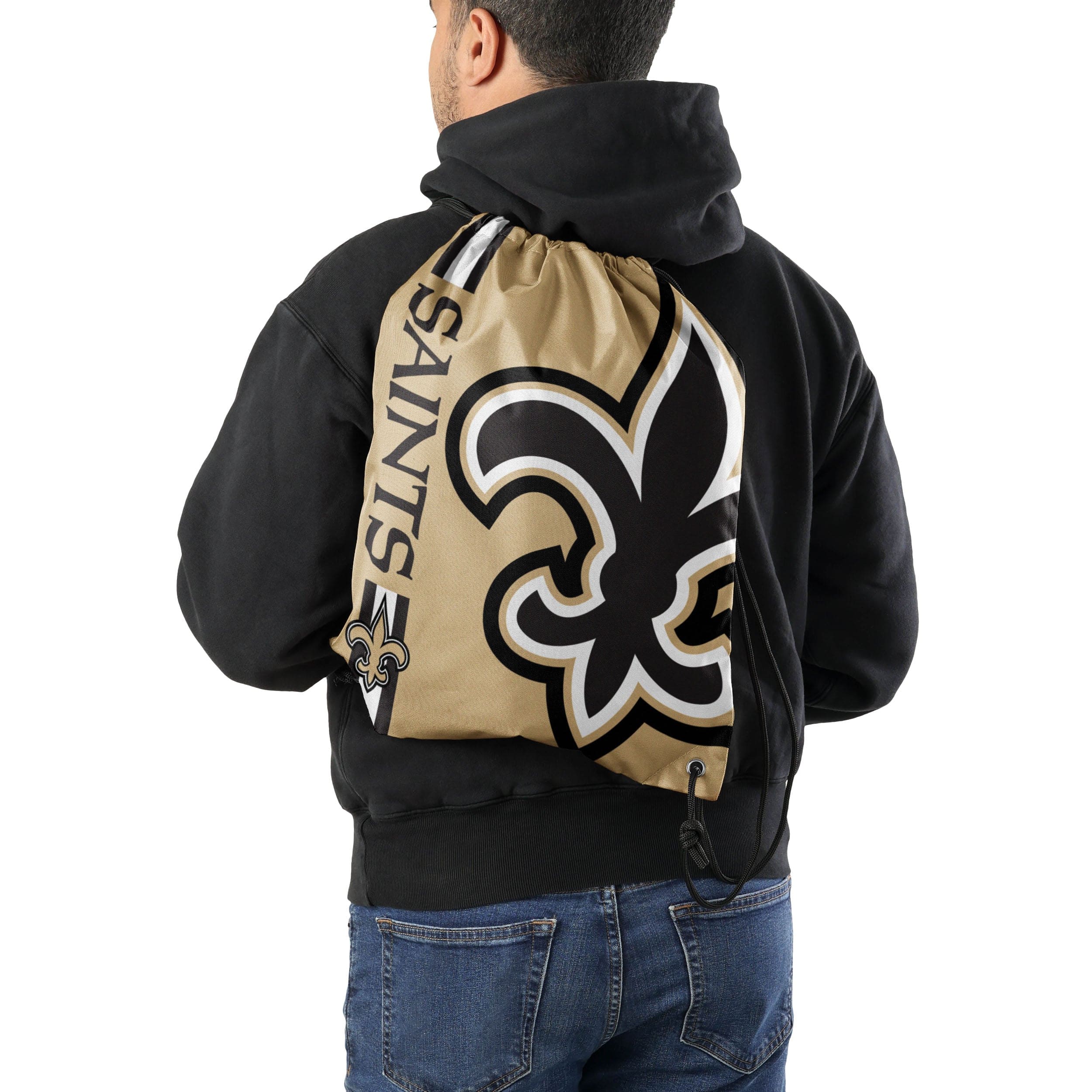 New Orleans Saints NFL Gold Alternate Color Big Logo Drawstring Backpack - Image 2