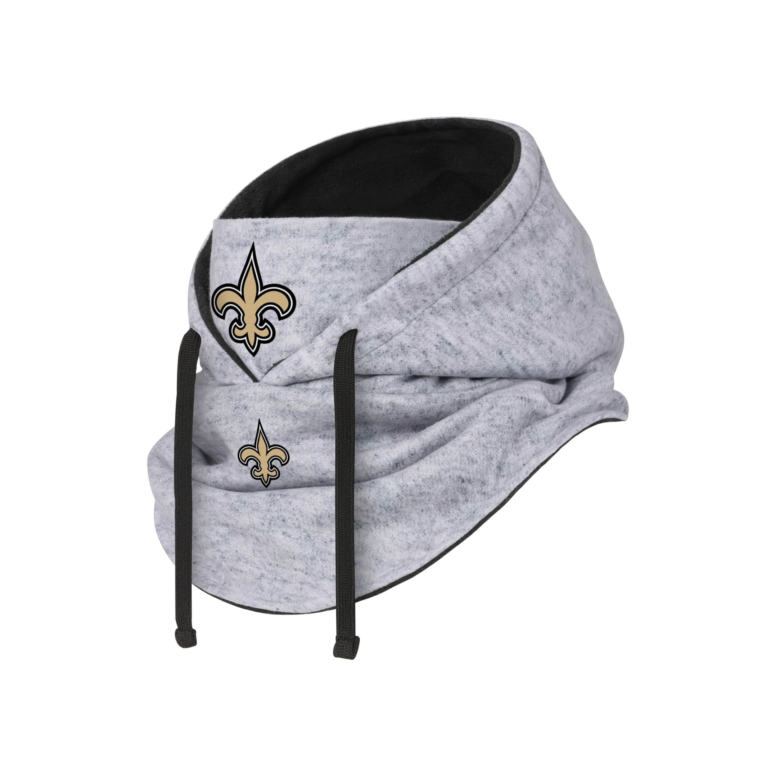 New Orleans Saints NFL Heather Gray Drawstring Hooded Gaiter Scarf - Image 2