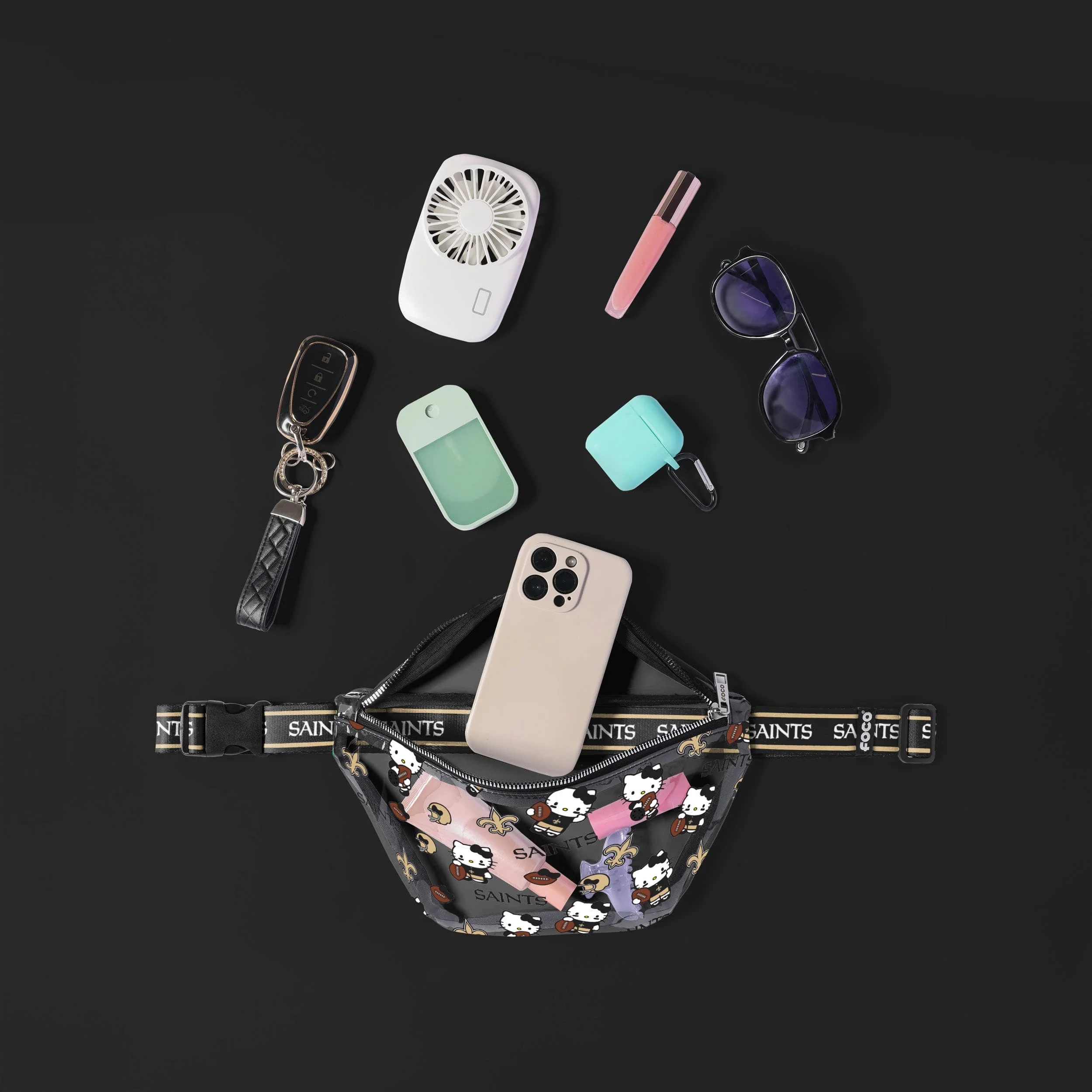 New Orleans Saints NFL Hello Kitty® Clear Fanny Pack (PREORDER - SHIPS MID JULY) - Image 3