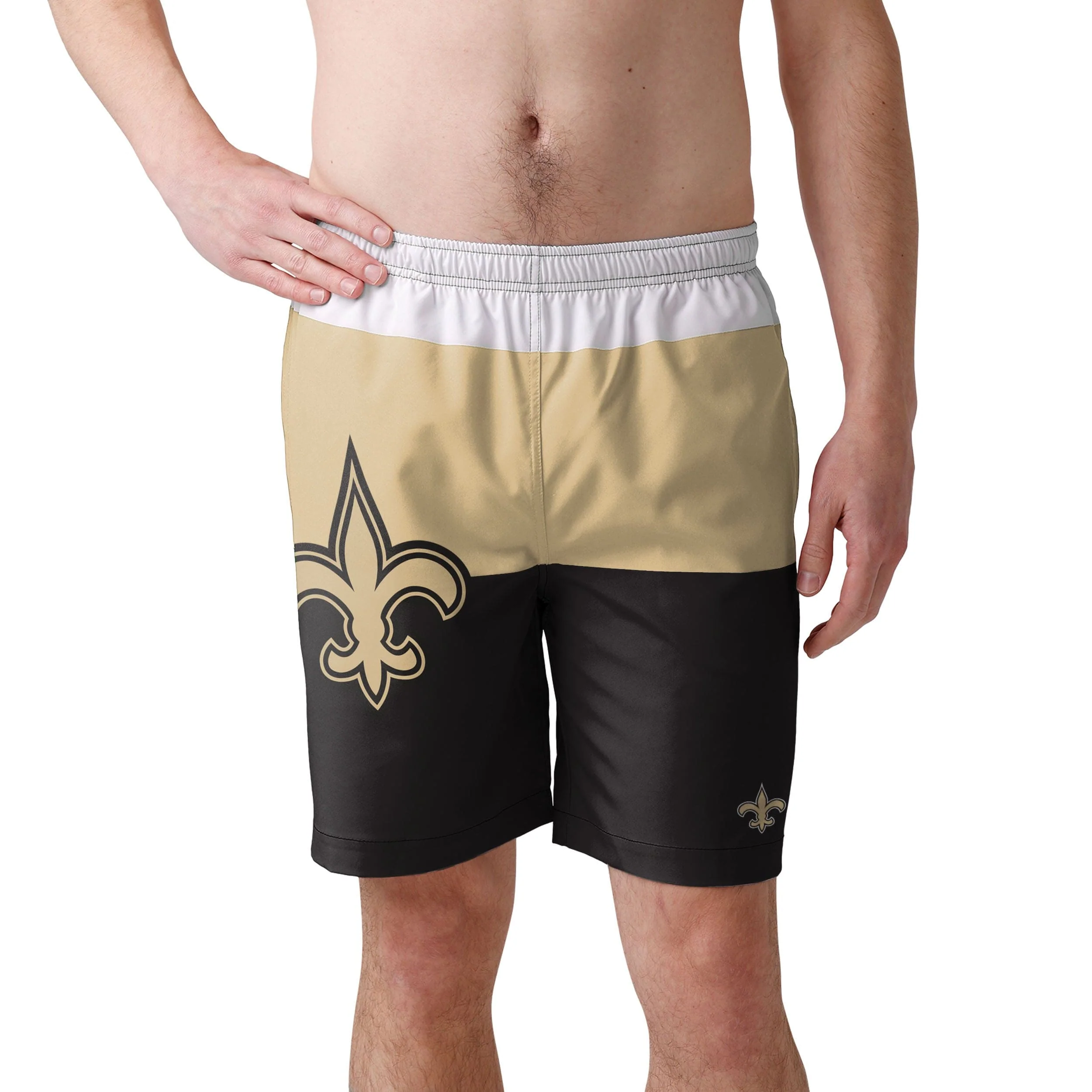 New Orleans Saints NFL Mens 3 Stripe Big Logo Swimming Trunks - Image 2