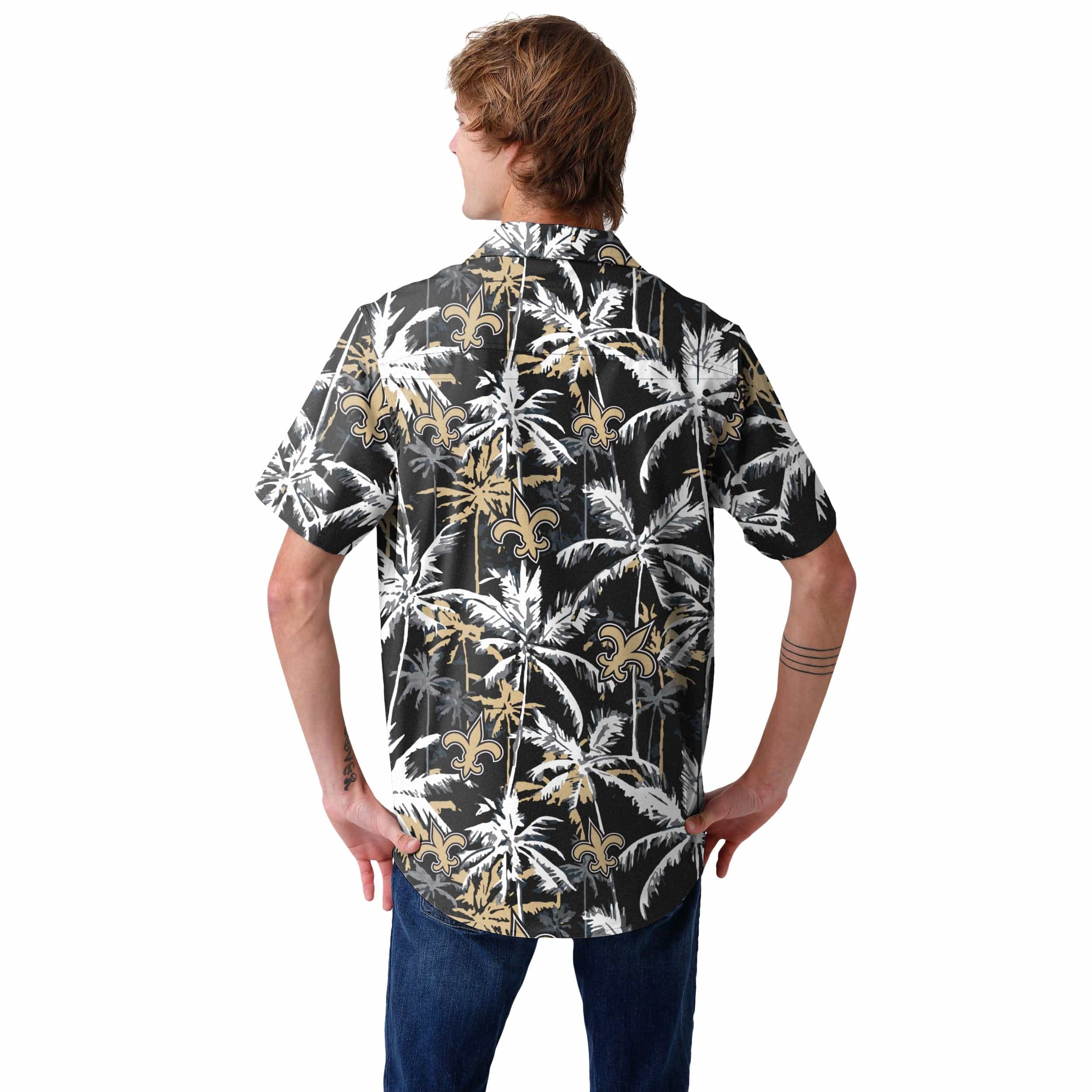 New Orleans Saints NFL Mens Black Floral Button Up Shirt - Image 3