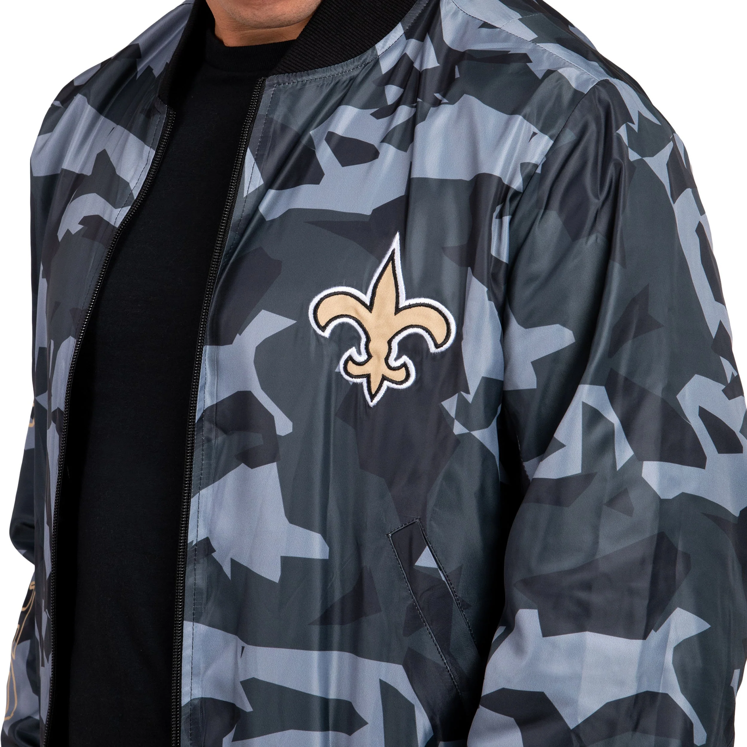 New Orleans Saints NFL Mens Camo Bomber Jacket - Image 3