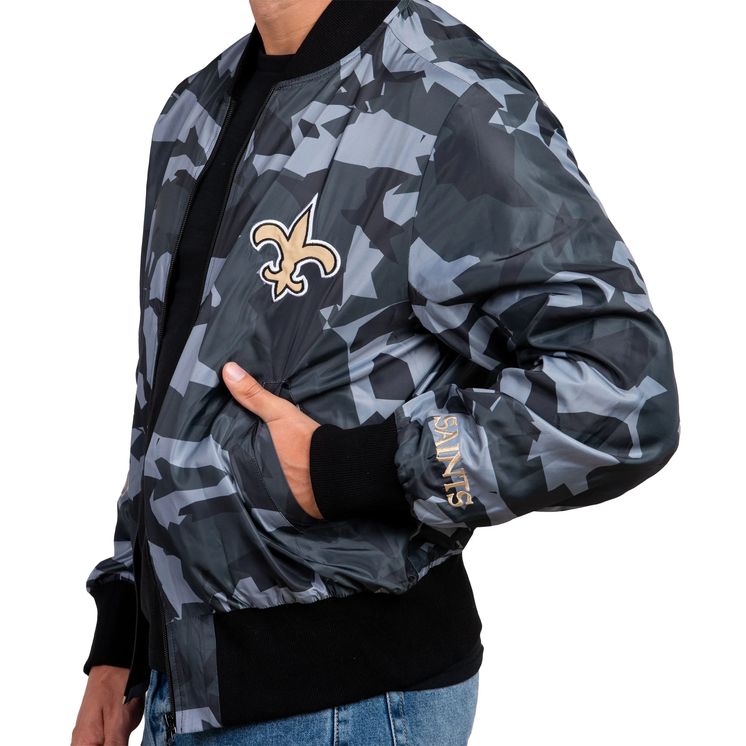 New Orleans Saints NFL Mens Camo Bomber Jacket - Image 4