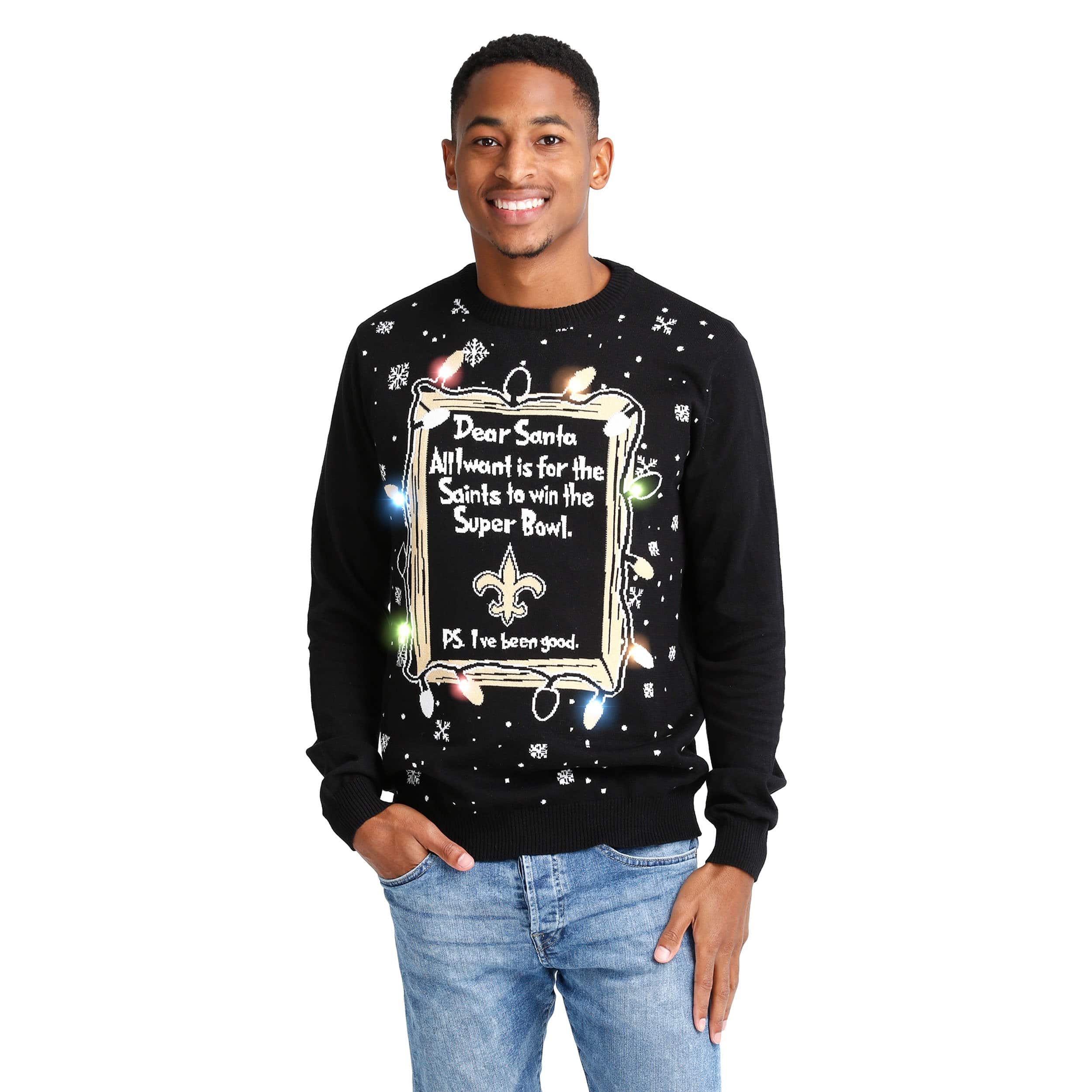 New Orleans Saints NFL Mens Dear Santa Light Up Sweater - Image 2