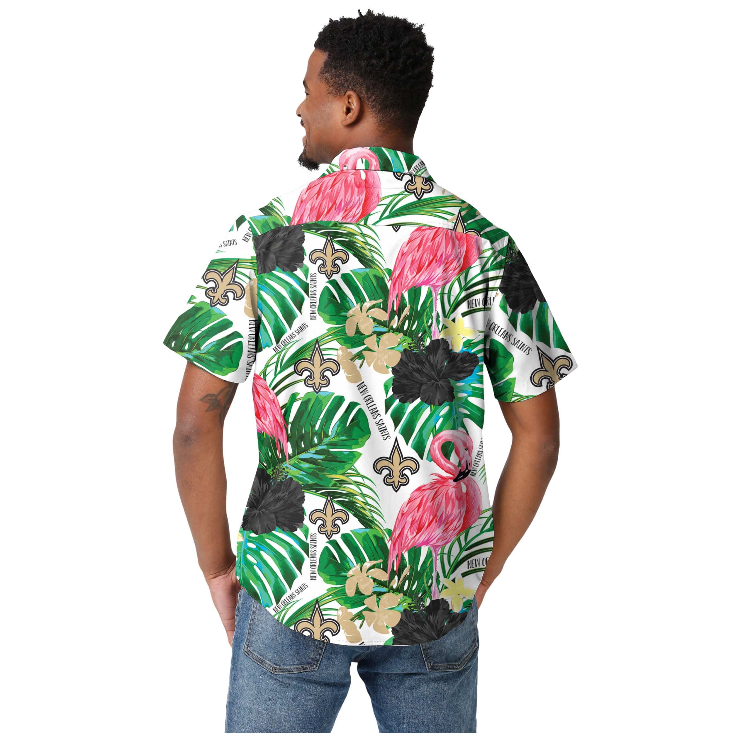 New Orleans Saints NFL Mens Flamingo Button Up Shirt - Image 3