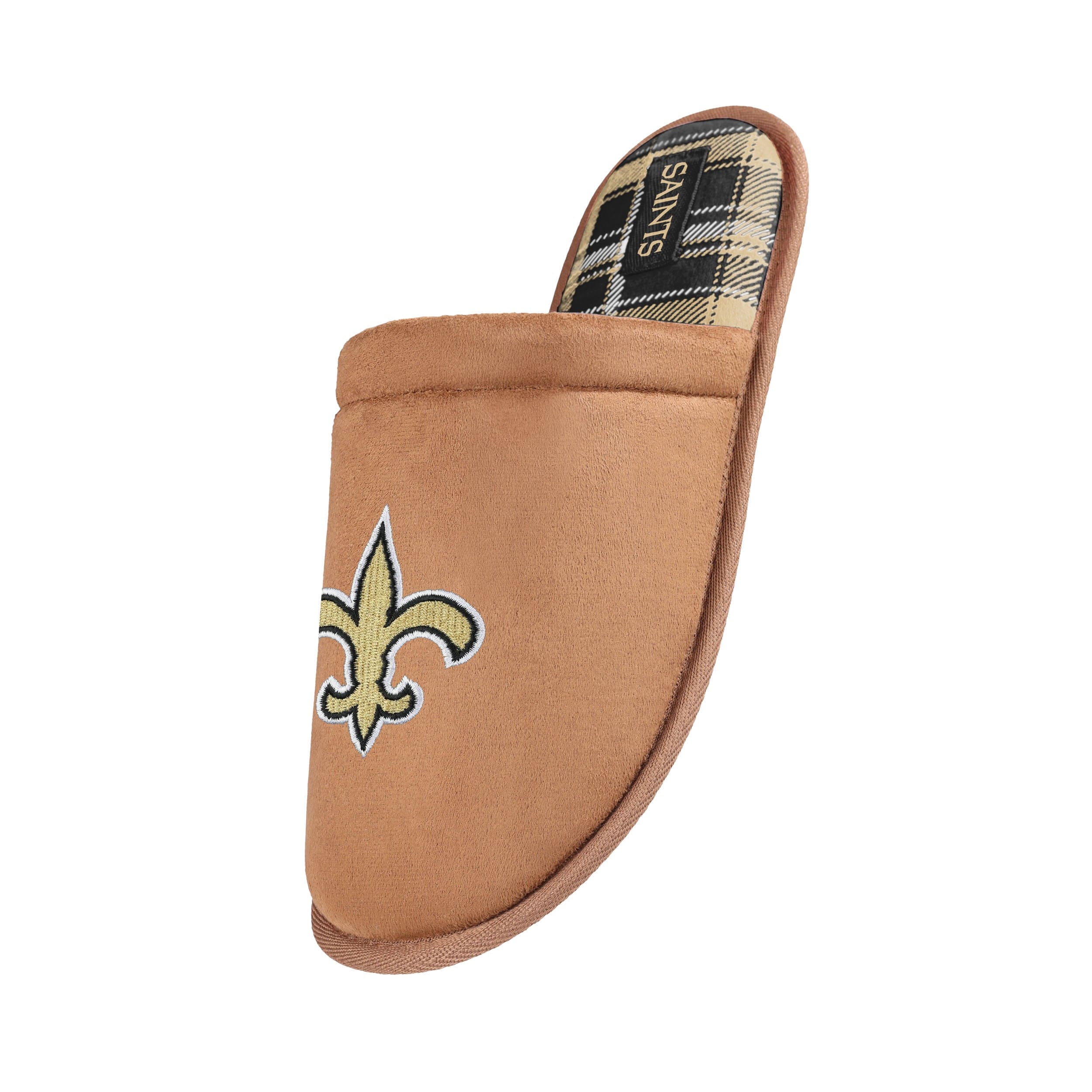 New Orleans Saints NFL Mens Flannel Lined Brown Suede Scuff Slipper - Image 2