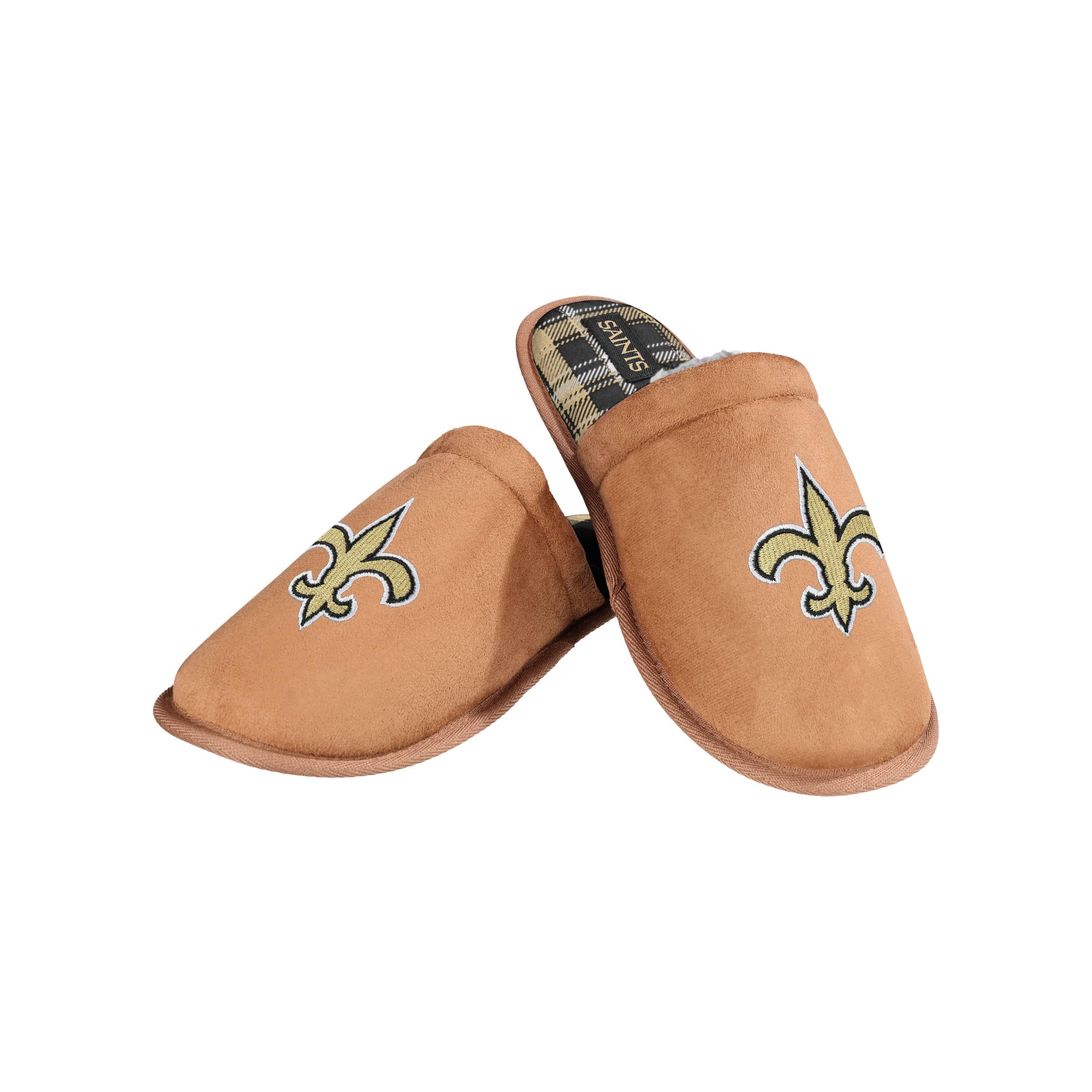 New Orleans Saints NFL Mens Flannel Lined Brown Suede Scuff Slipper - Image 3