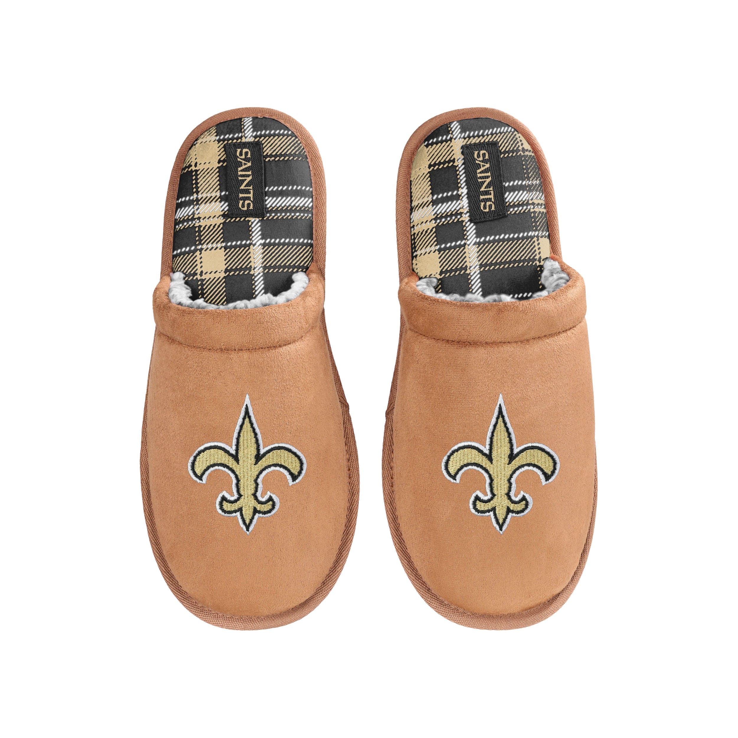 New Orleans Saints NFL Mens Flannel Lined Brown Suede Scuff Slipper - Image 4