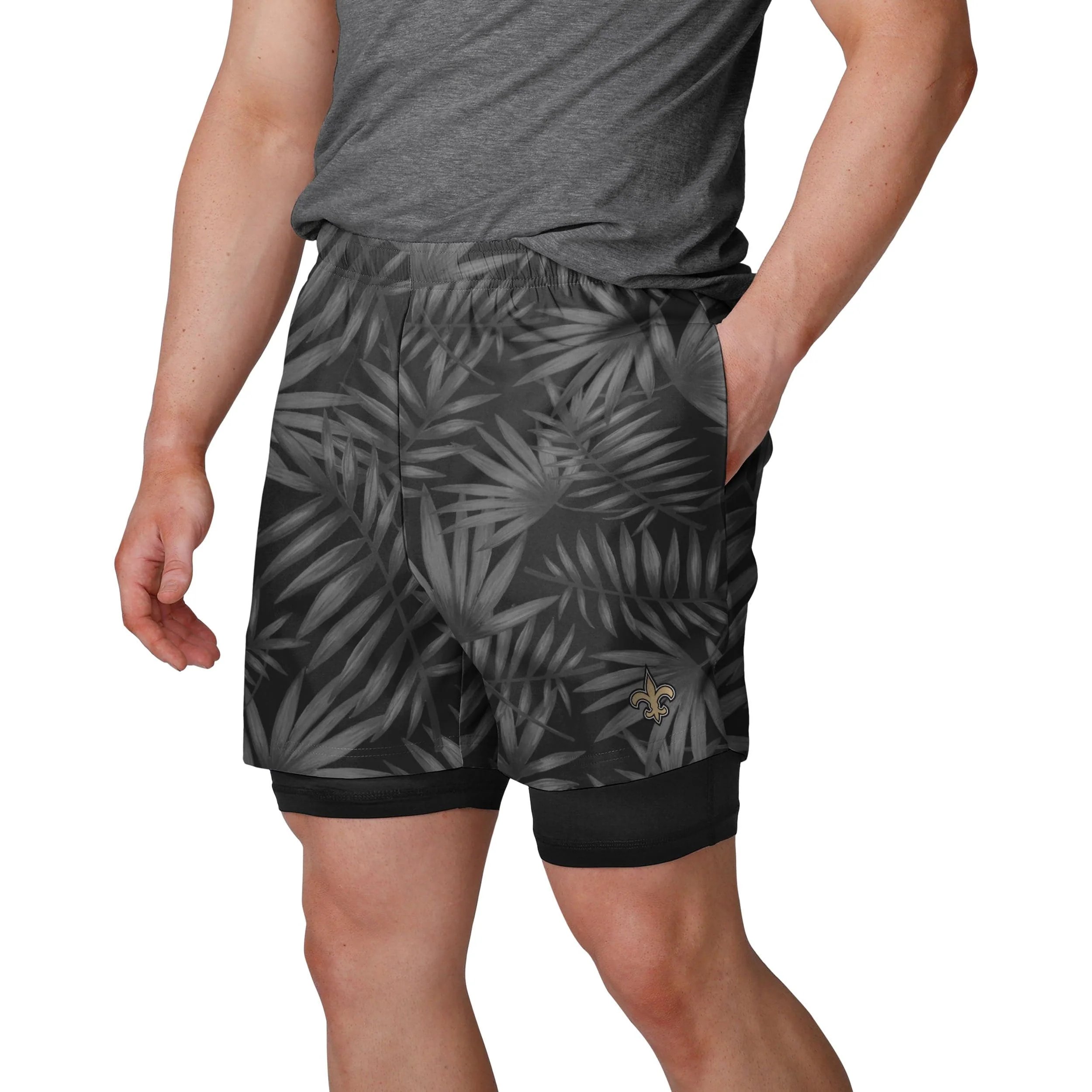 New Orleans Saints NFL Mens Floral Black Liner Shorts - Image 2