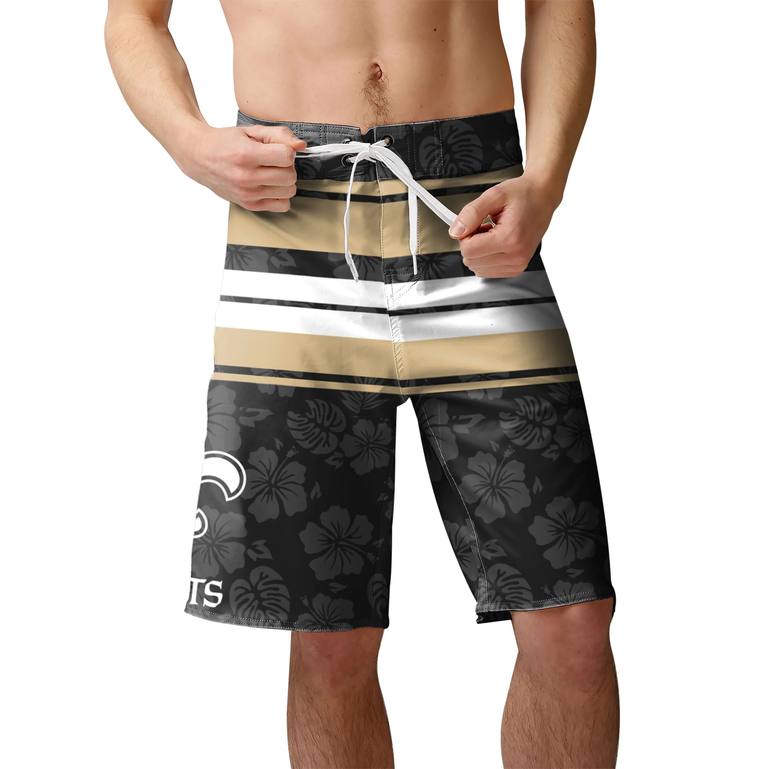 New Orleans Saints NFL Mens Hibiscus Boardwalk Stripe Boardshorts - Image 2