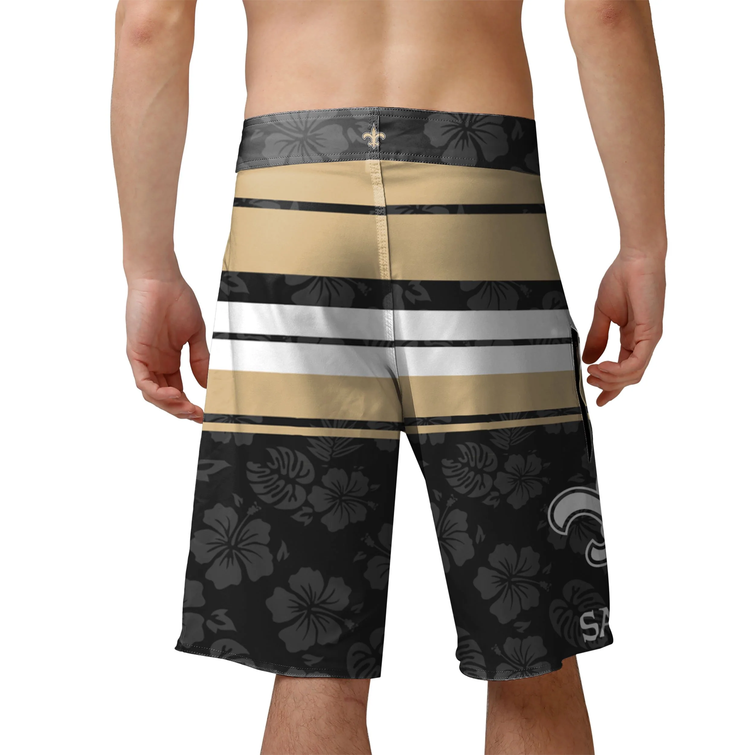New Orleans Saints NFL Mens Hibiscus Boardwalk Stripe Boardshorts - Image 3