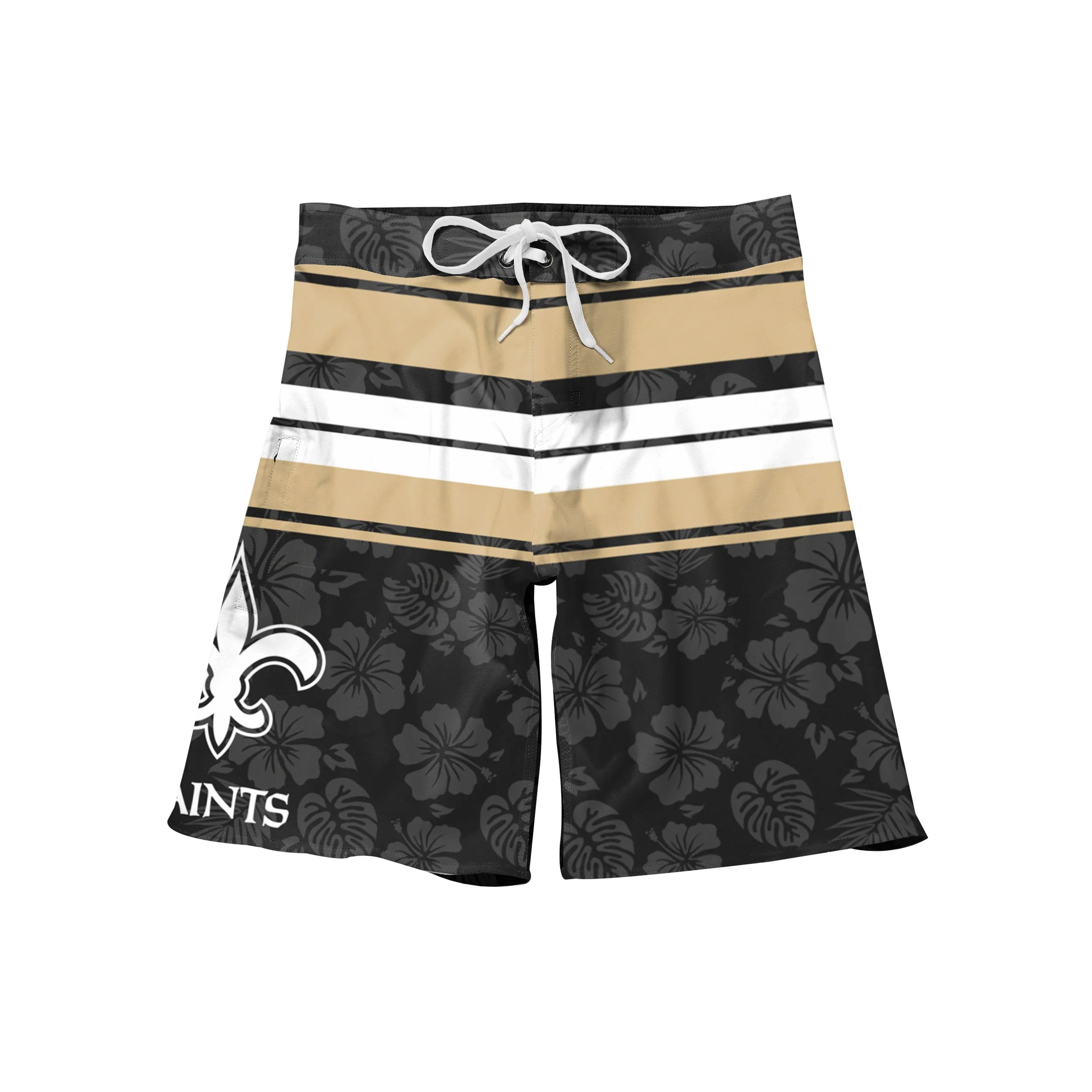 New Orleans Saints NFL Mens Hibiscus Boardwalk Stripe Boardshorts - Image 4