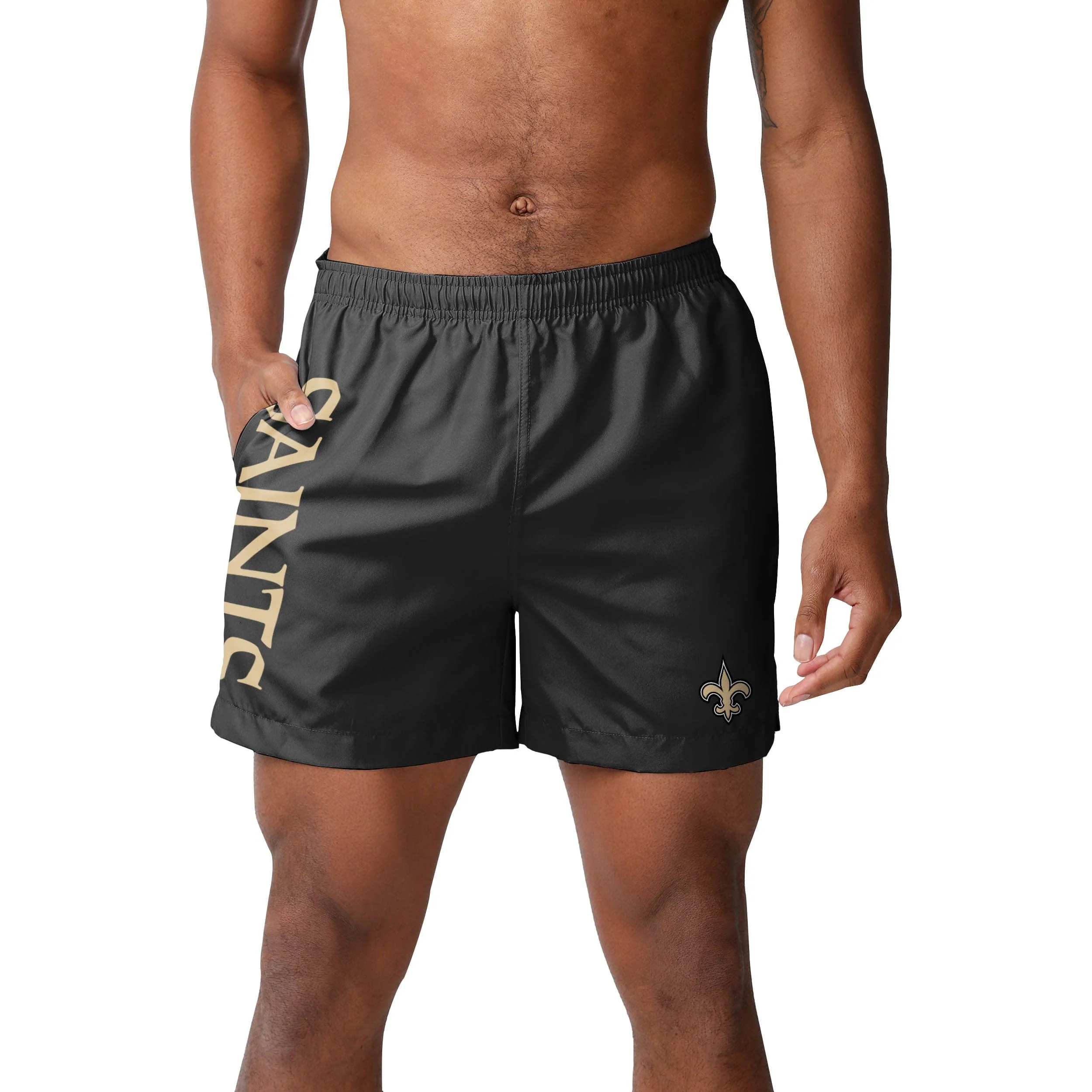New Orleans Saints NFL Mens Solid Wordmark 5.5" Swimming Trunks - Image 2
