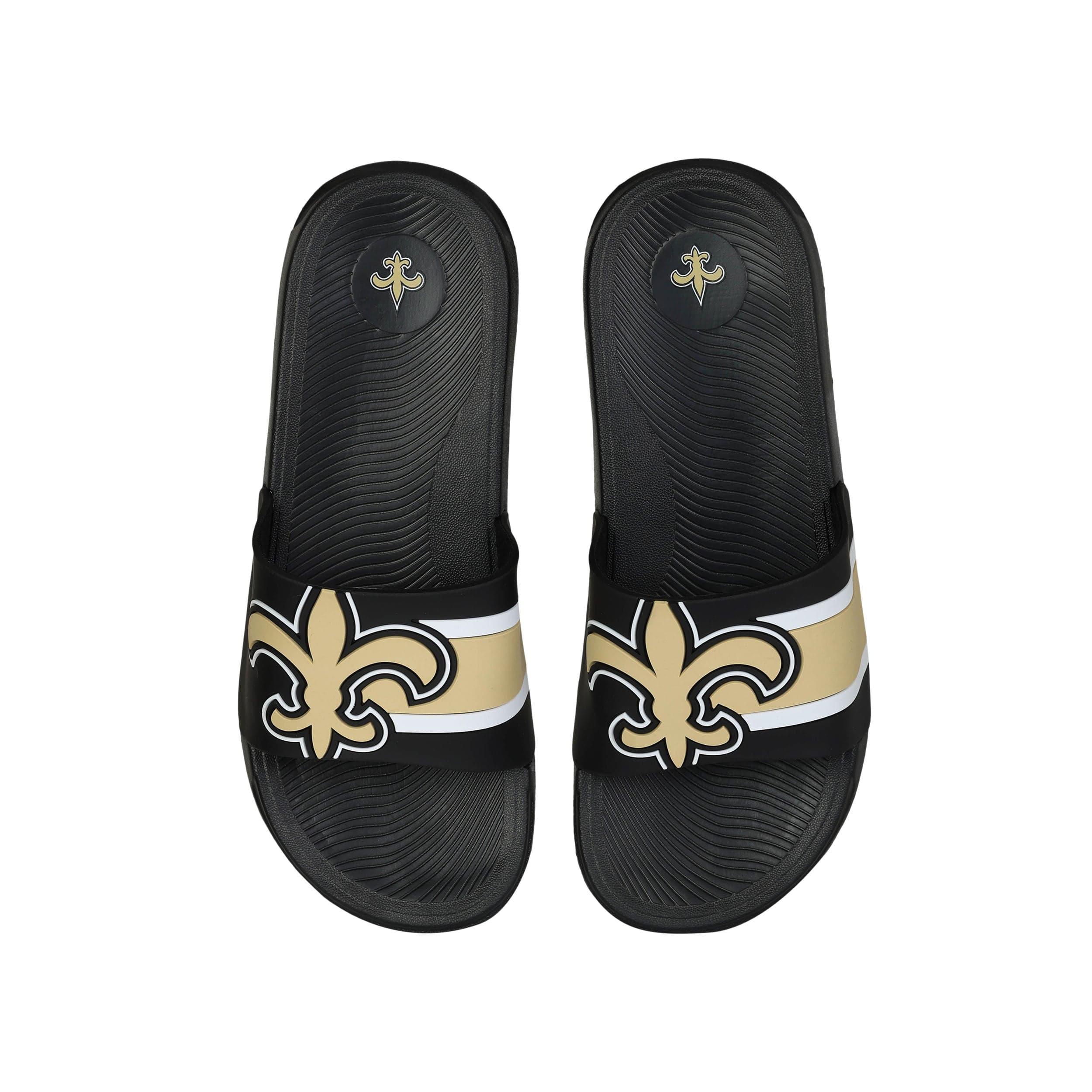 New Orleans Saints NFL Mens Striped Big Logo Raised Slide - Image 2