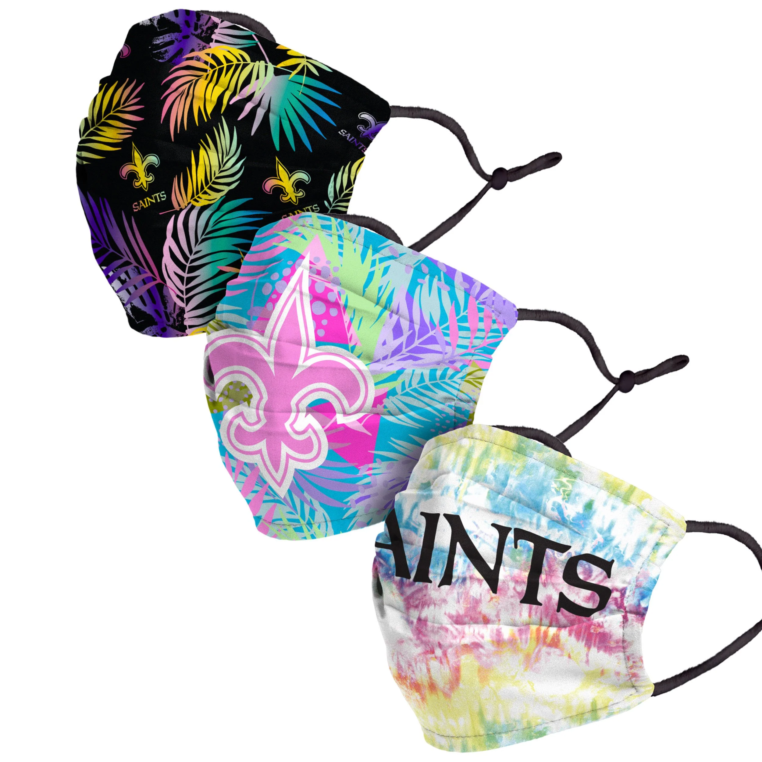 New Orleans Saints NFL Neon Floral 3 Pack Face Cover - Image 2