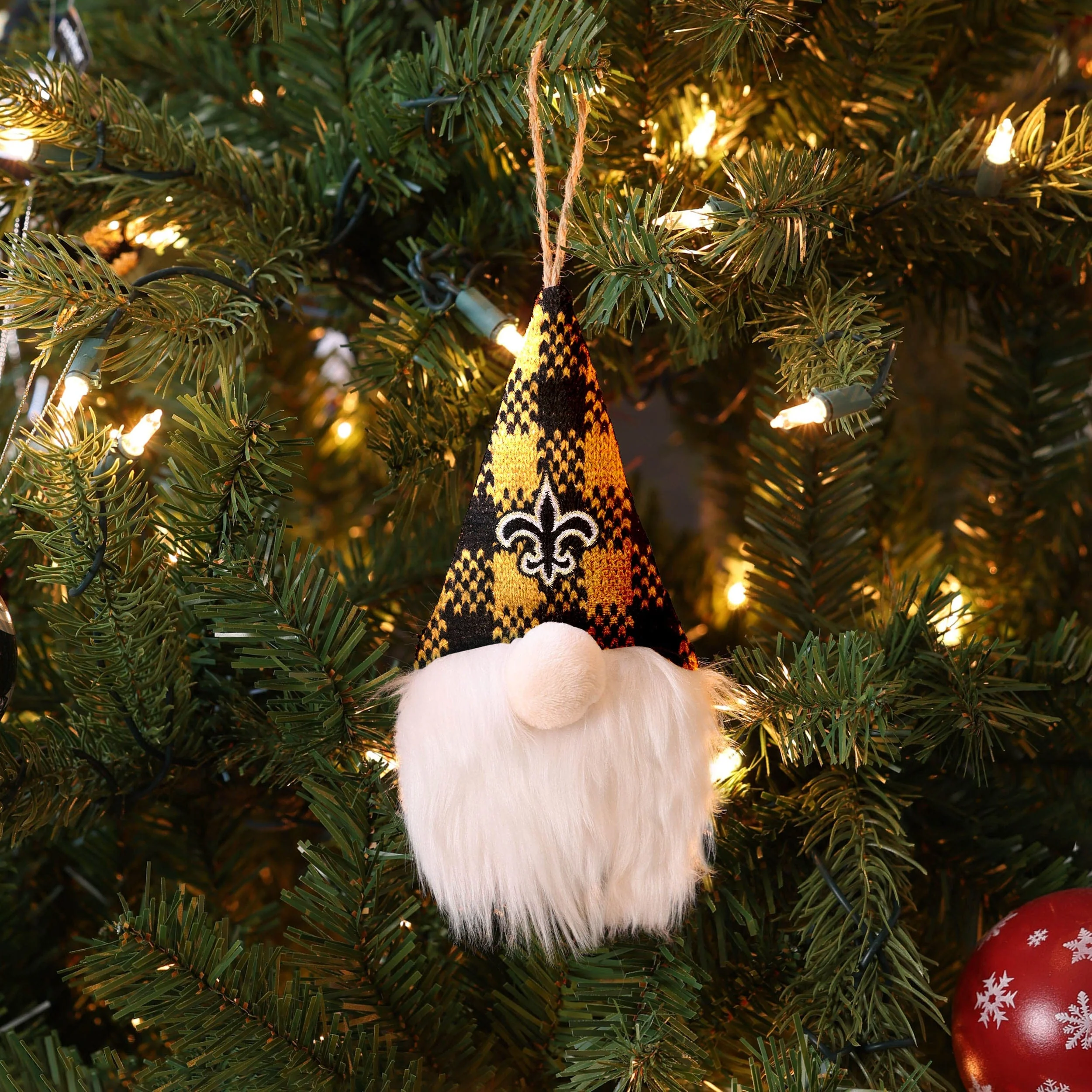 New Orleans Saints NFL Plaid Hat Plush Gnome Ornament - Image 3