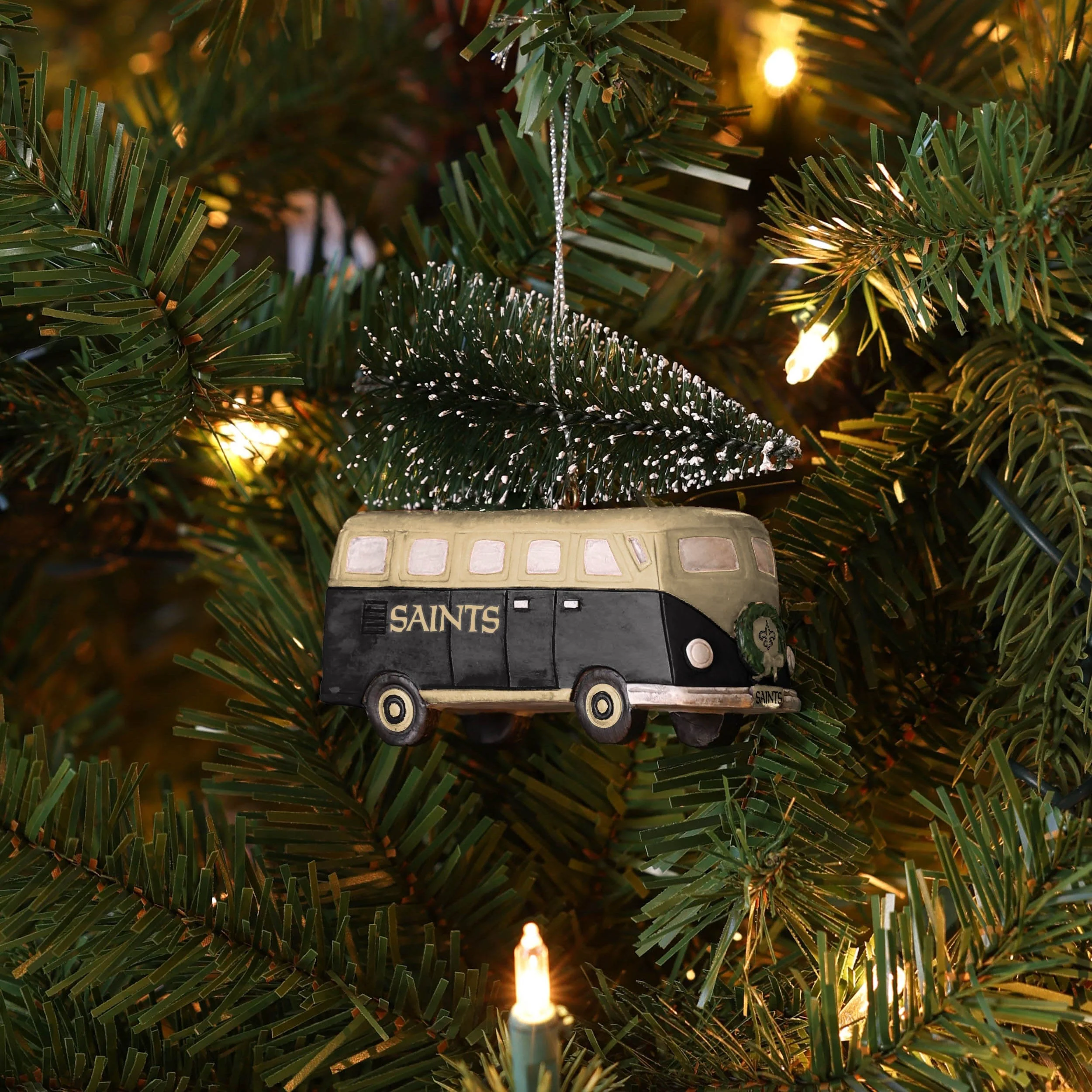 New Orleans Saints Retro Bus With Tree Ornament - Image 4