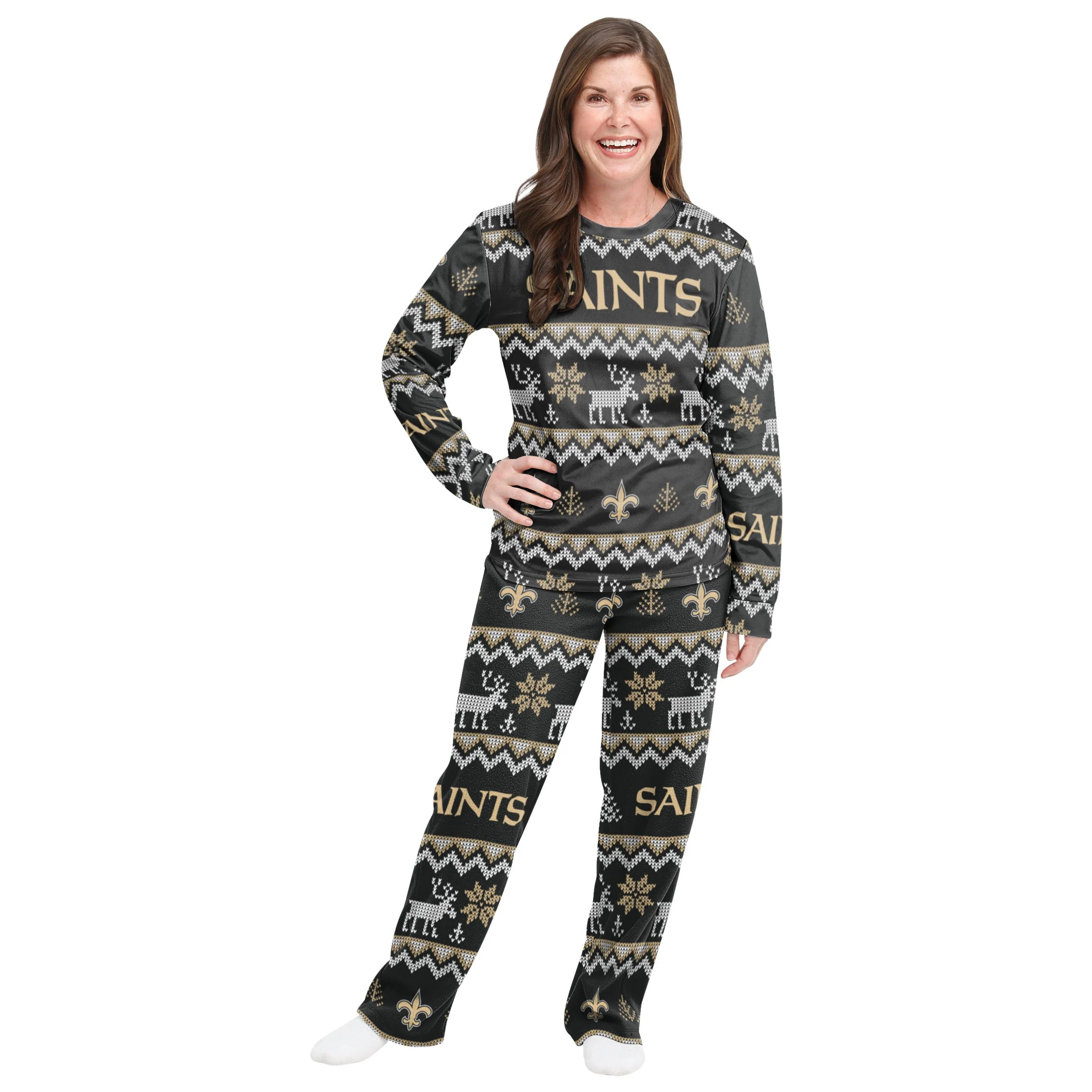 New Orleans Saints NFL Ugly Pattern Family Holiday Pajamas - Image 5