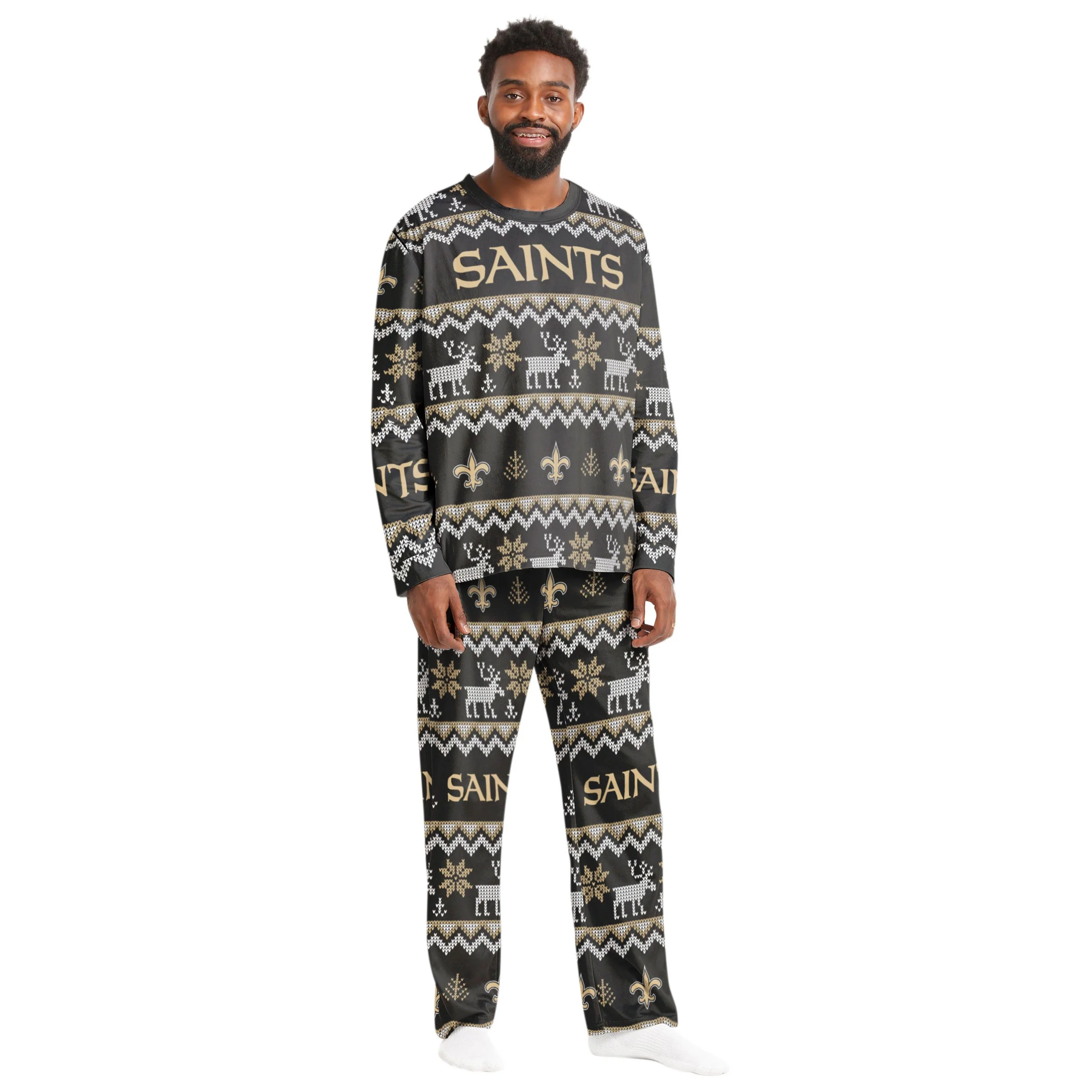 New Orleans Saints NFL Ugly Pattern Family Holiday Pajamas - Image 6