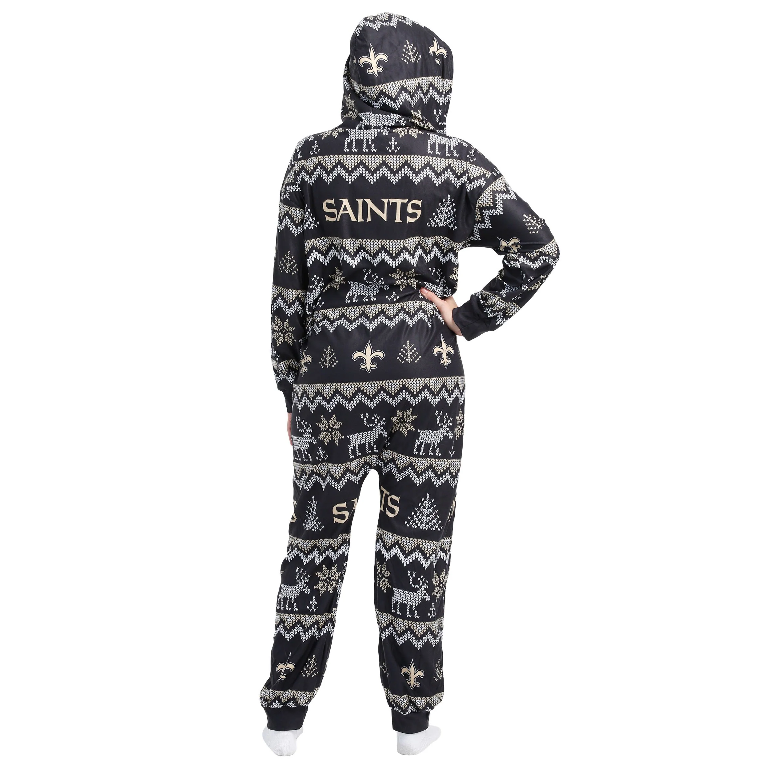 New Orleans Saints NFL Ugly Pattern One Piece Pajamas - Image 2