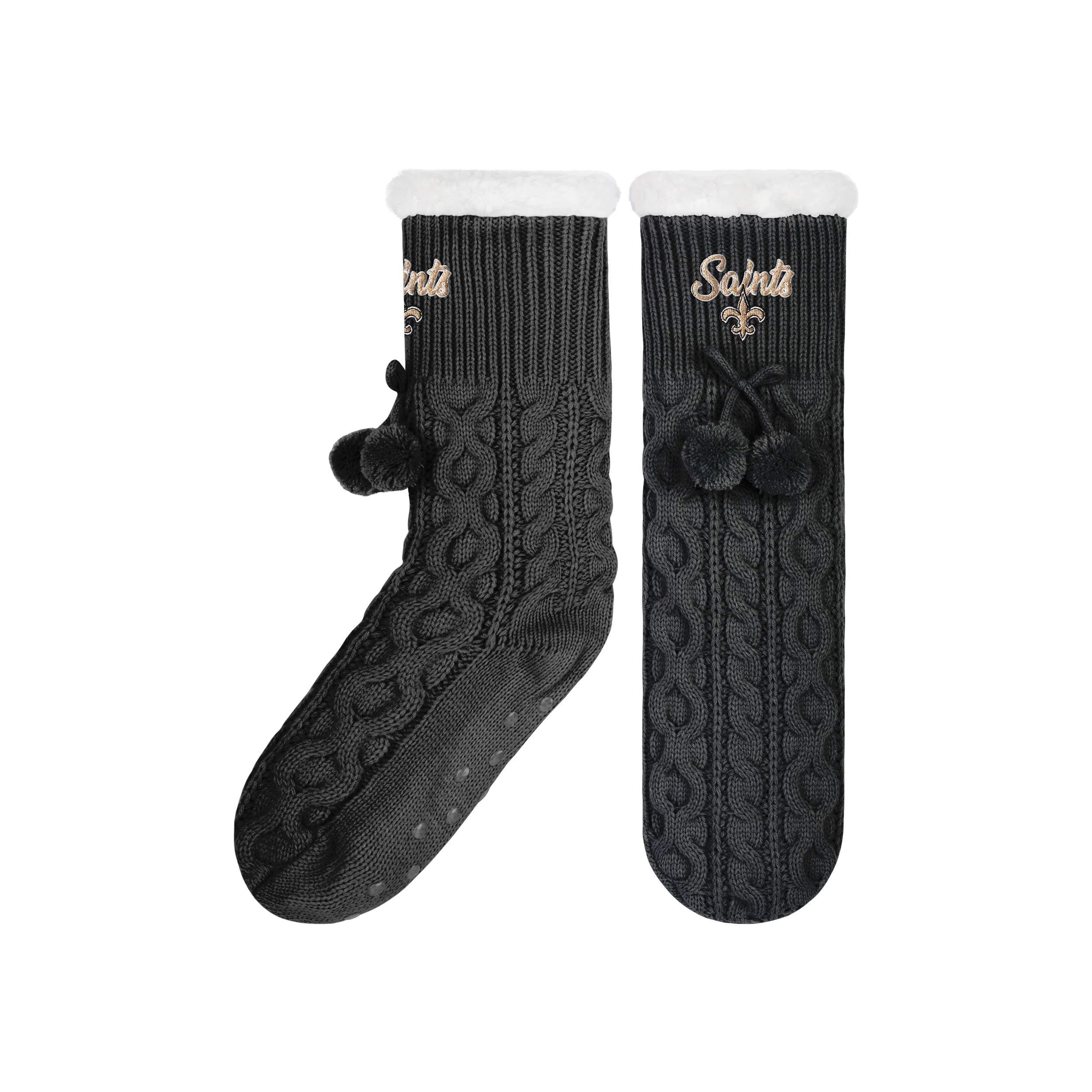 New Orleans Saints NFL Womens Cable Knit Footy Slipper Socks