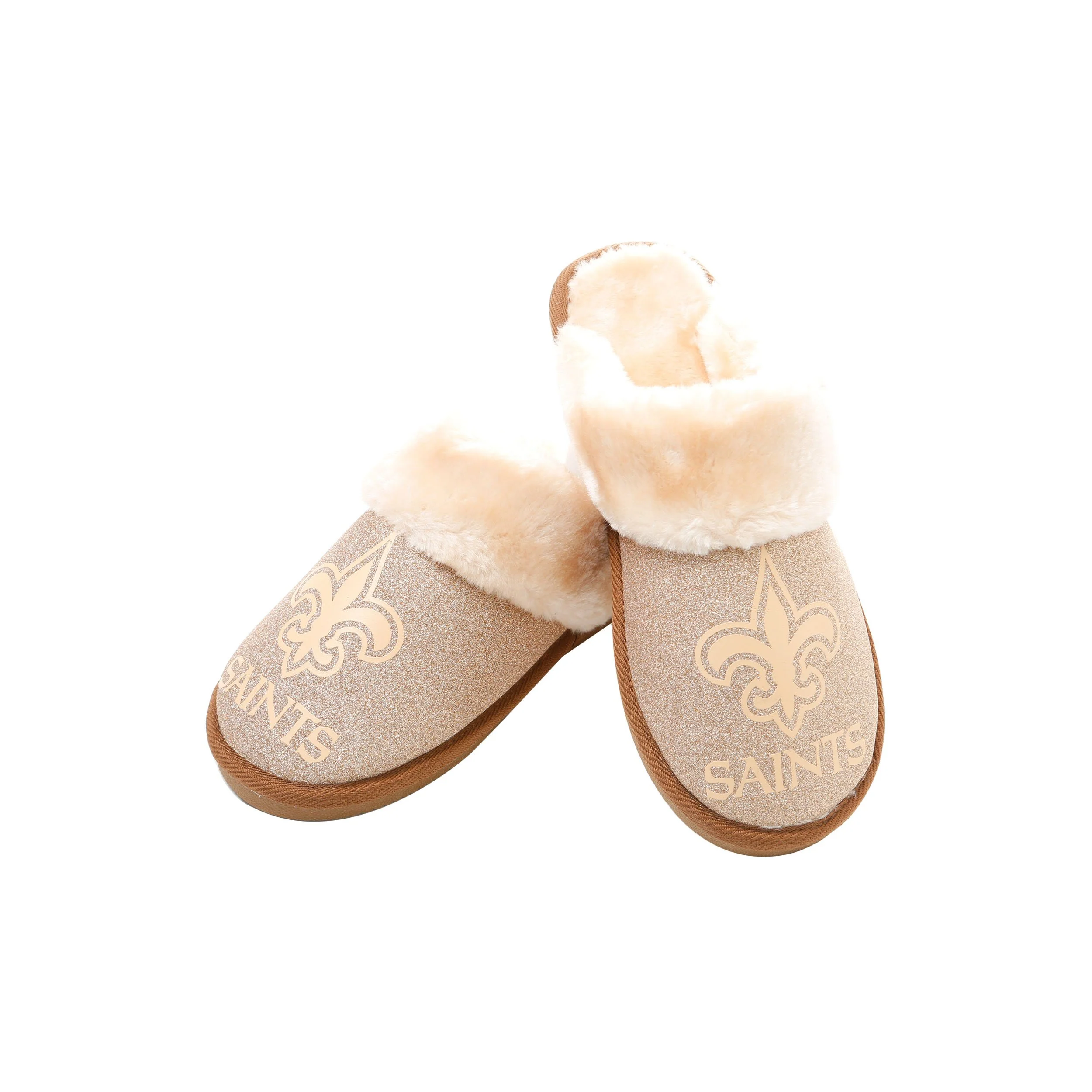 New Orleans Saints NFL Womens Glitter Open Back Fur Moccasin Slippers