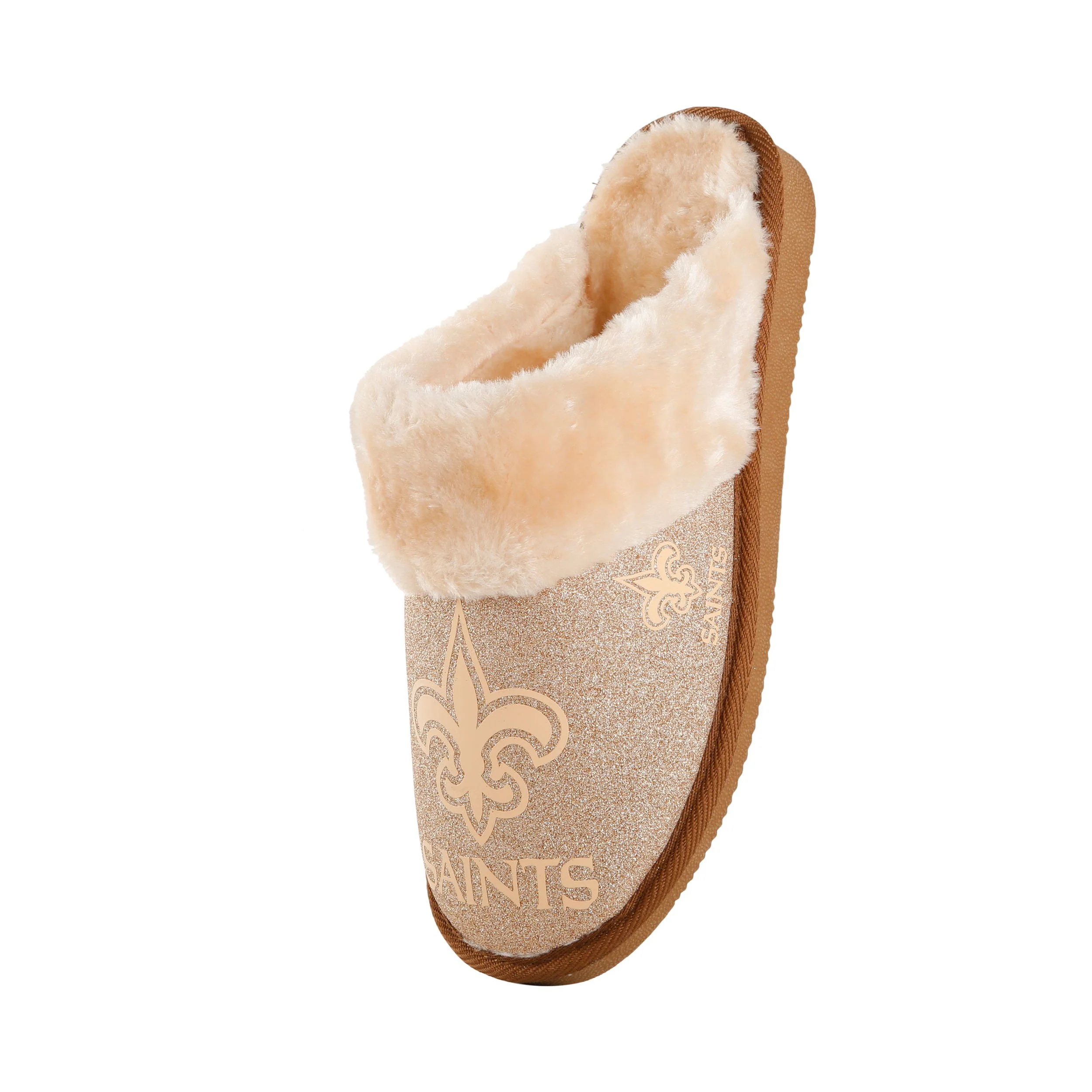 New Orleans Saints NFL Womens Glitter Open Back Fur Moccasin Slippers - Image 3