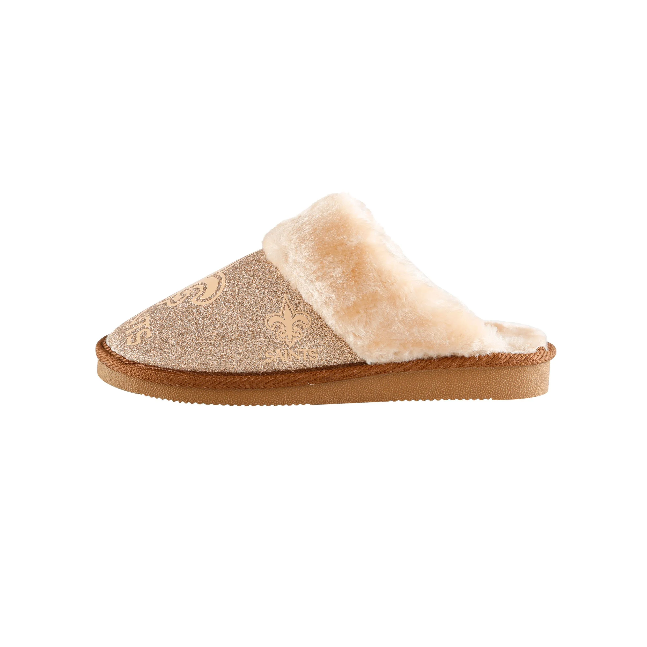 New Orleans Saints NFL Womens Glitter Open Back Fur Moccasin Slippers - Image 4