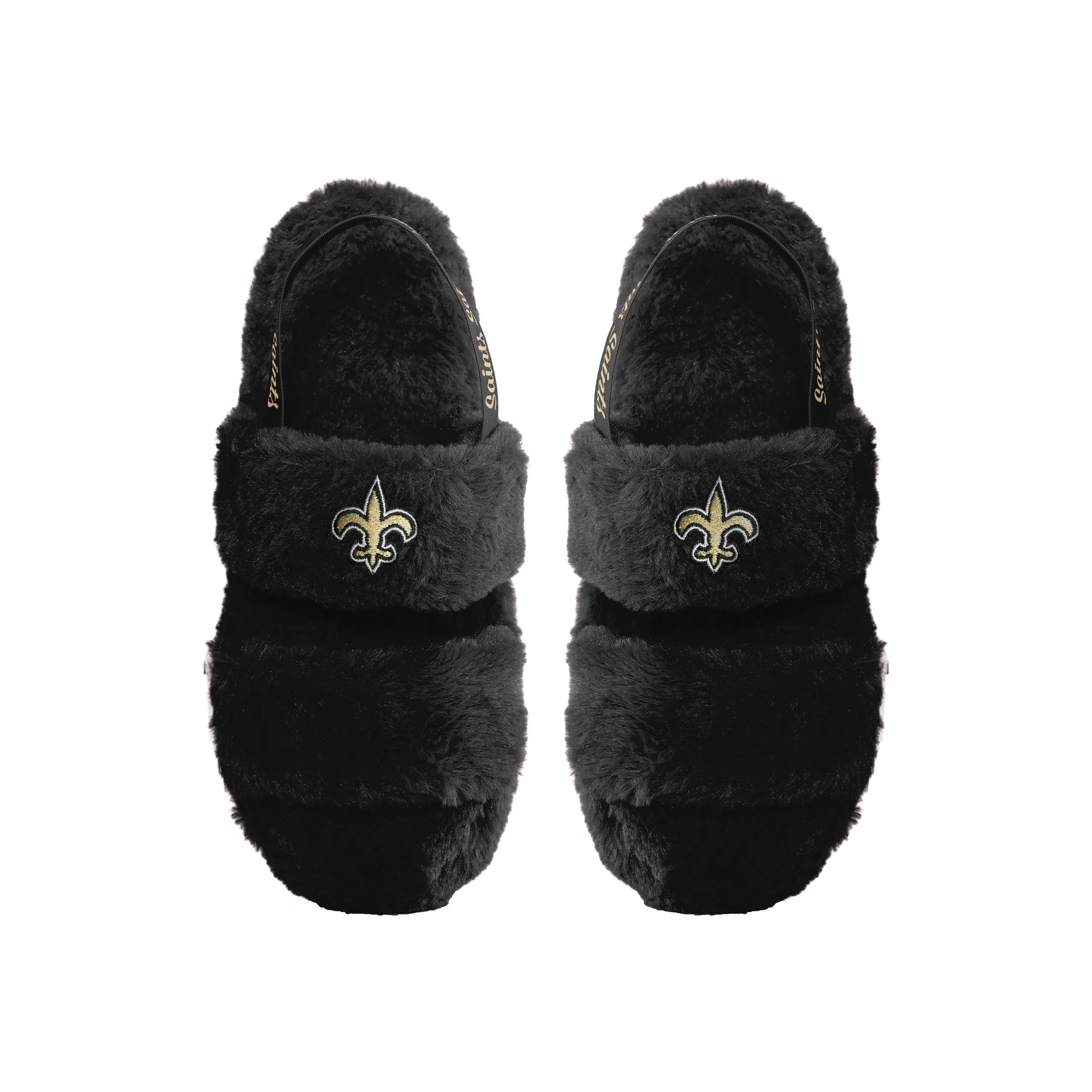 New Orleans Saints NFL Womens Heel Strap Wordmark Fur Slide - Image 2