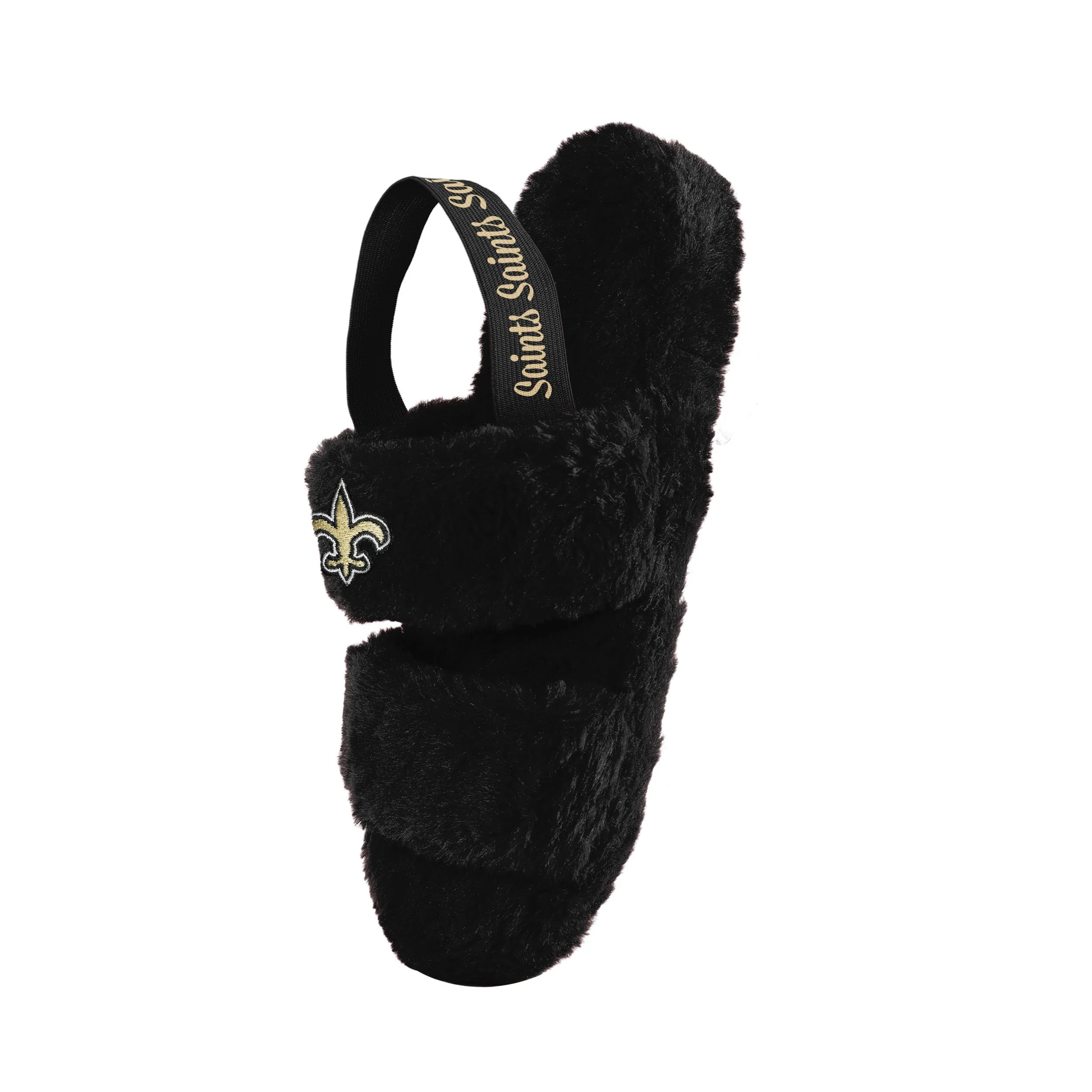New Orleans Saints NFL Womens Heel Strap Wordmark Fur Slide - Image 3