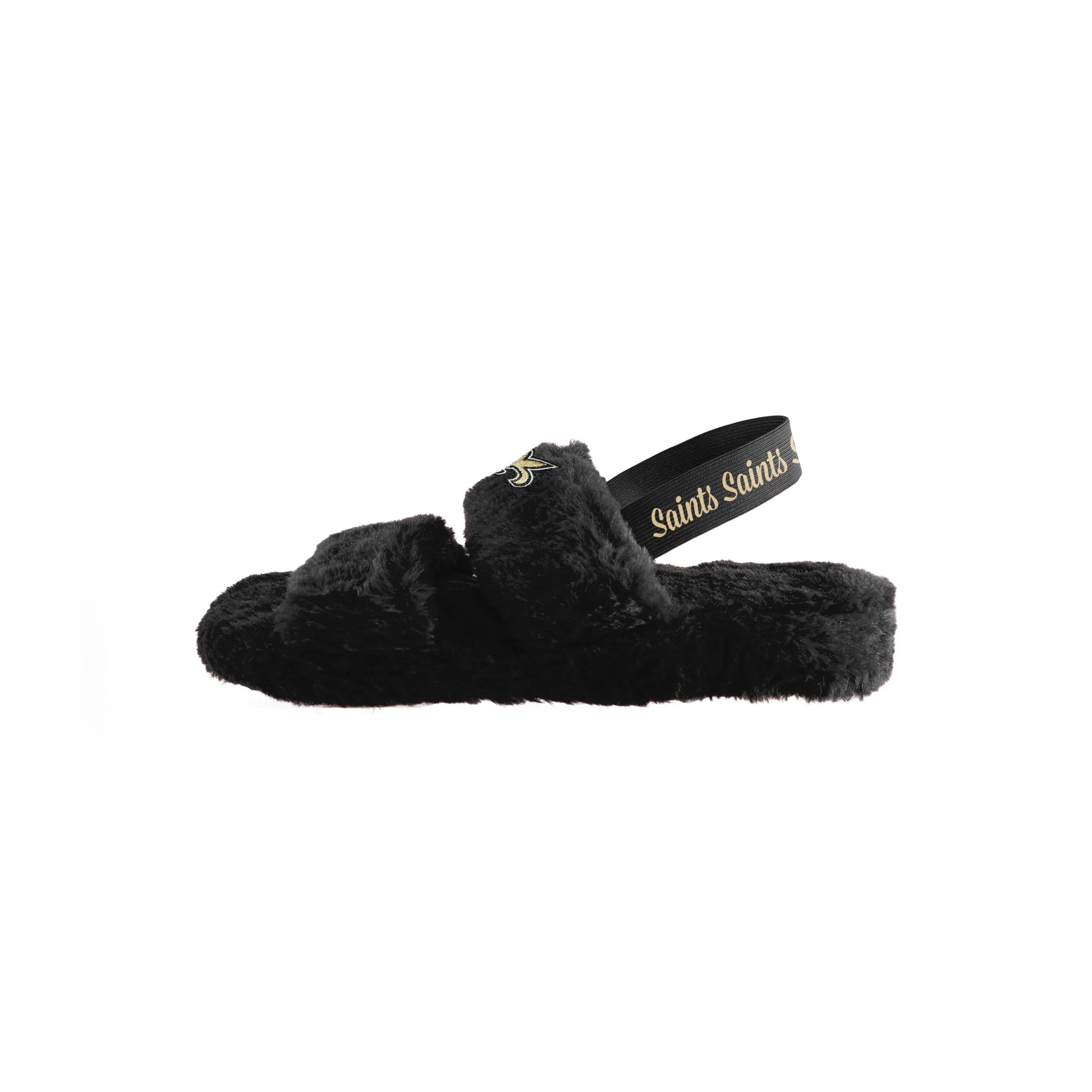 New Orleans Saints NFL Womens Heel Strap Wordmark Fur Slide - Image 4
