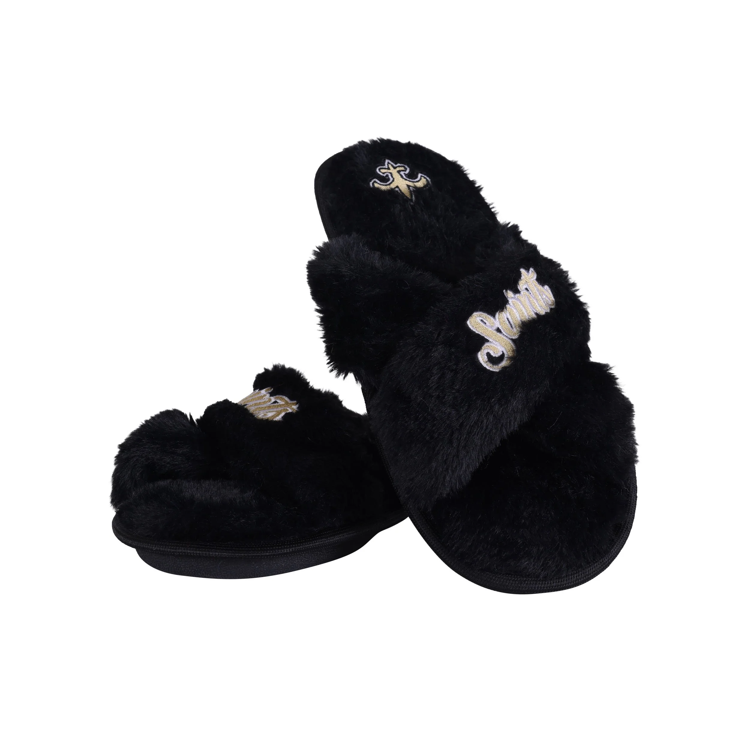 New Orleans Saints NFL Womens Script Wordmark Fur Cross Slide