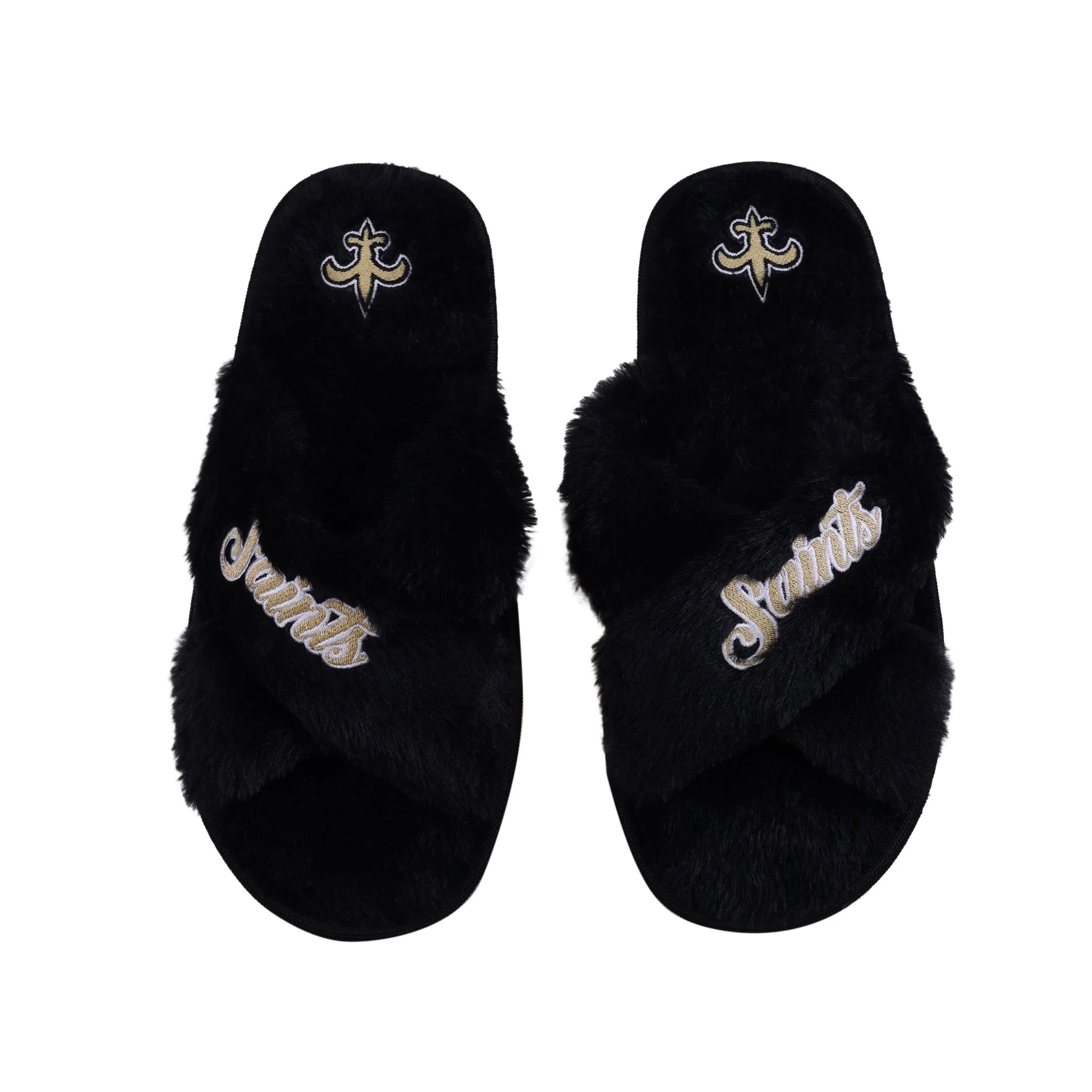 New Orleans Saints NFL Womens Script Wordmark Fur Cross Slide - Image 2
