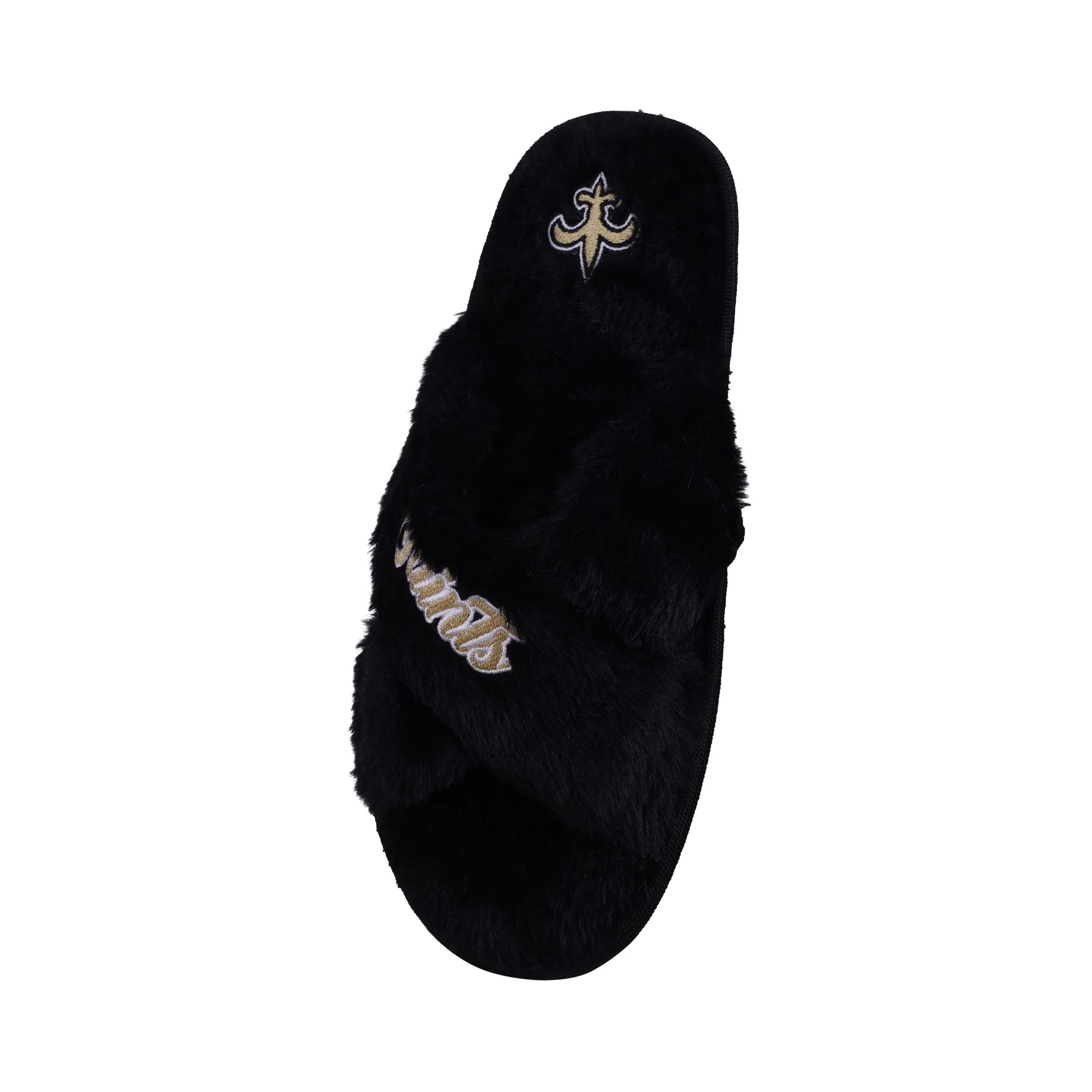 New Orleans Saints NFL Womens Script Wordmark Fur Cross Slide - Image 3