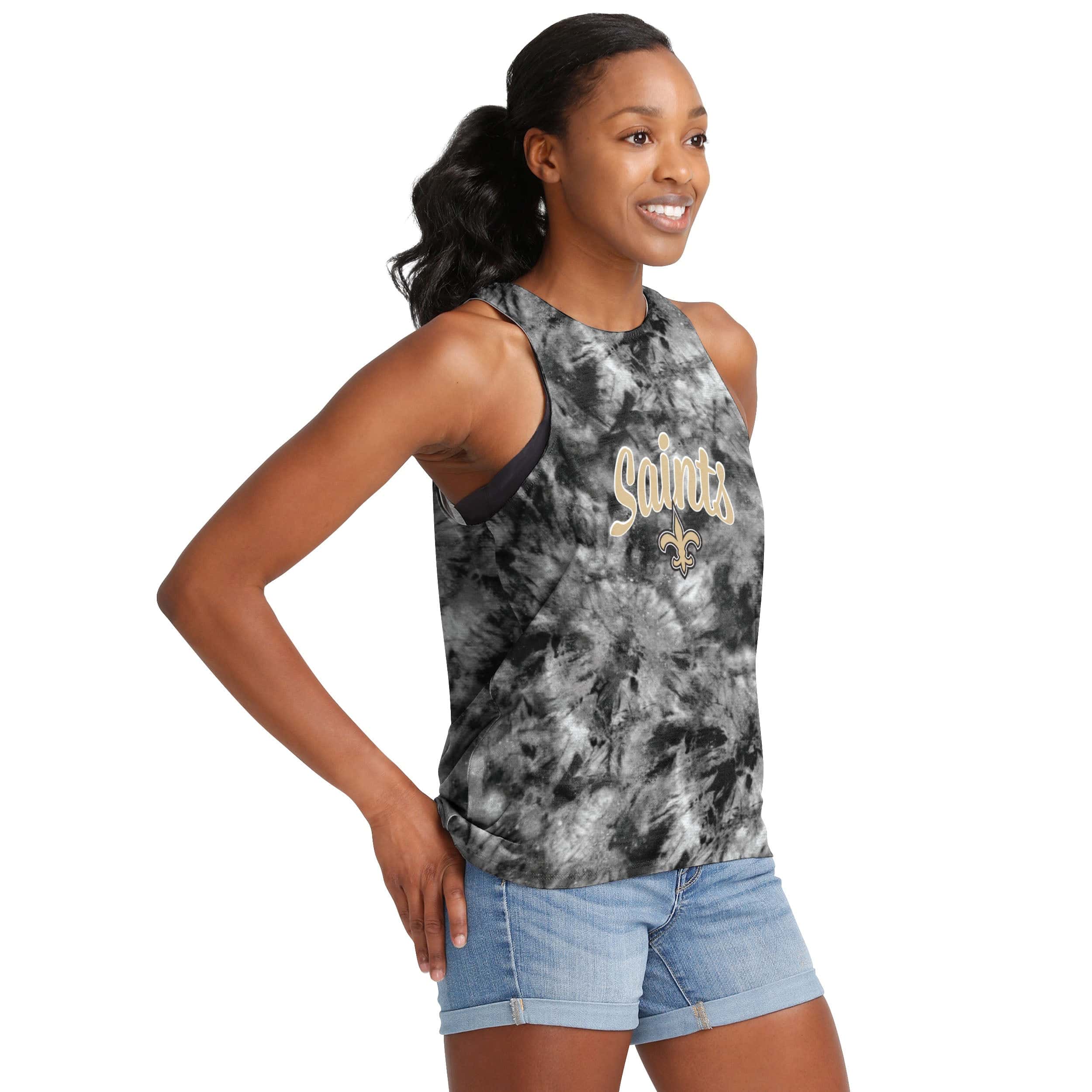 New Orleans Saints NFL Womens Script Wordmark Tie-Dye Tie-Breaker Sleeveless Top - Image 2