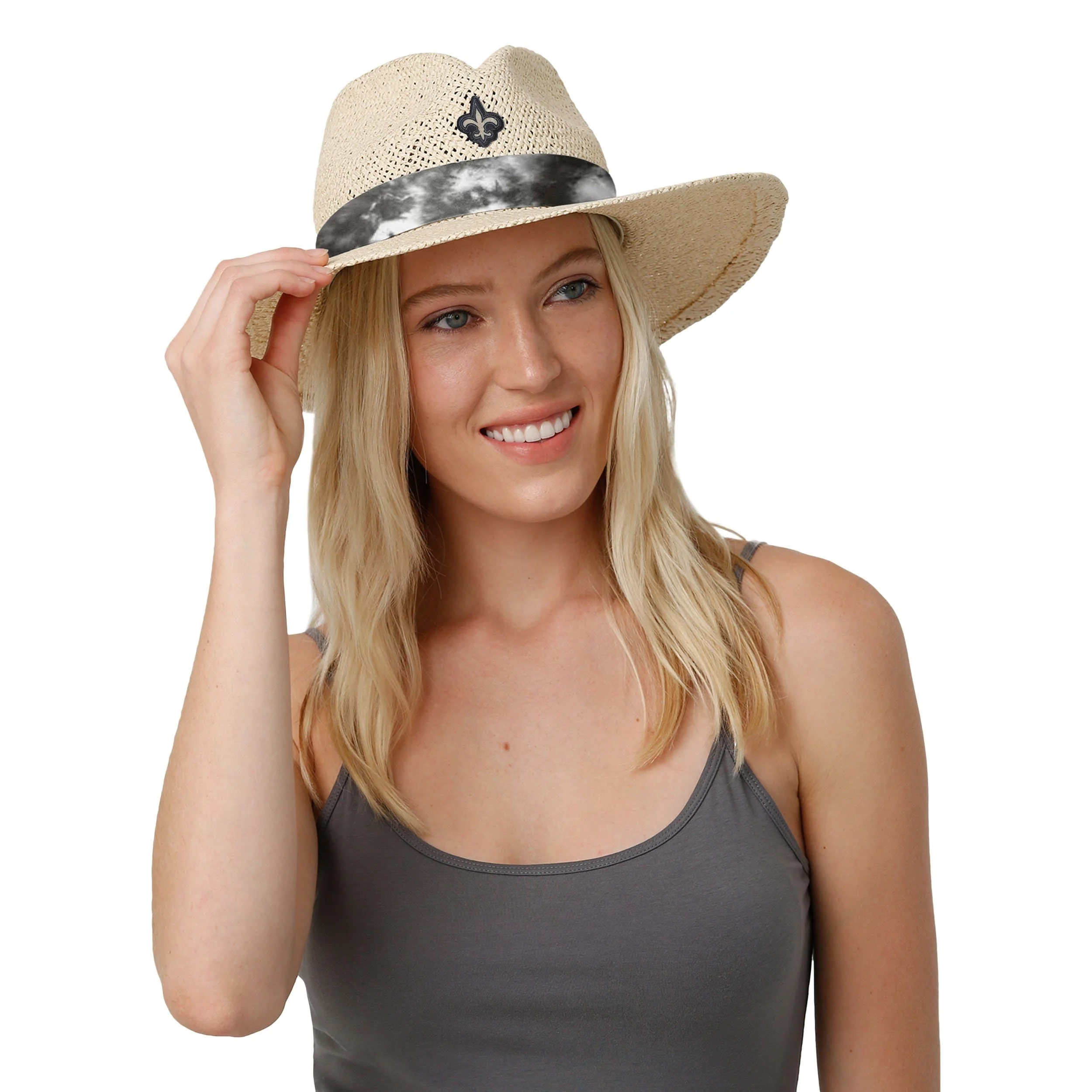 New Orleans Saints NFL Womens Tie-Dye Ribbon Straw Hat - Image 2