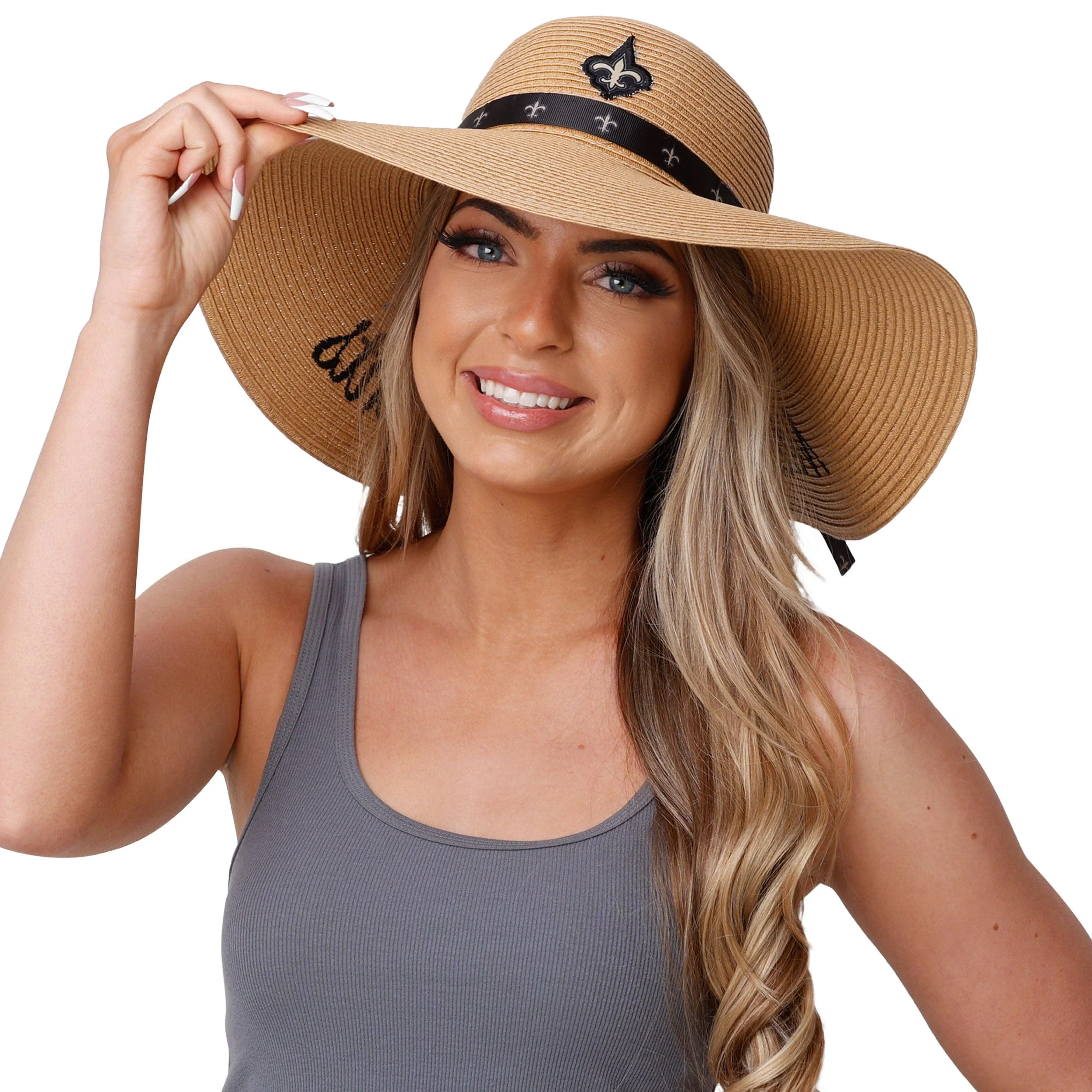 New Orleans Saints NFL Womens Wordmark Beach Straw Hat - Image 3