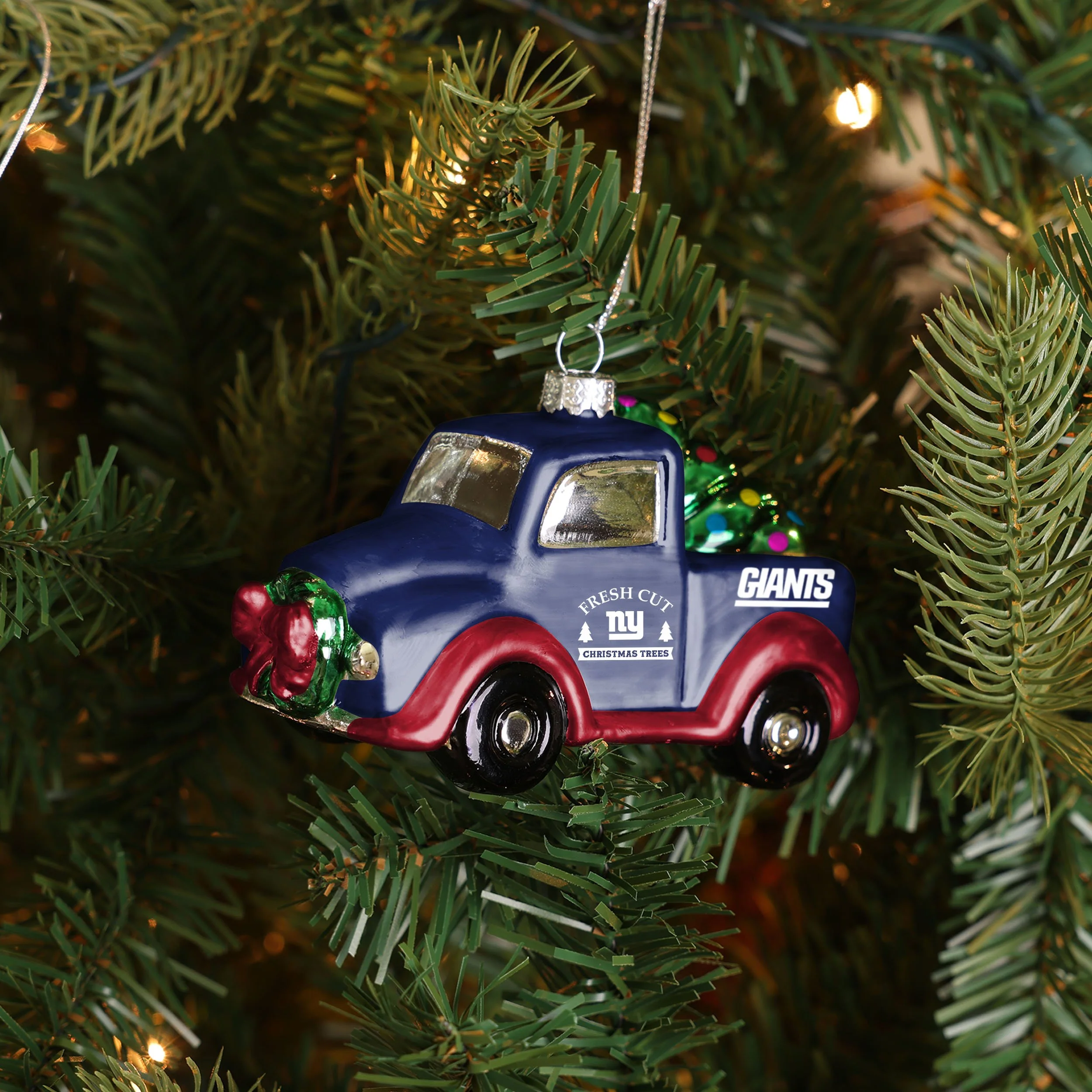 New York Giants NFL Blown Glass Truck Ornament - Image 3