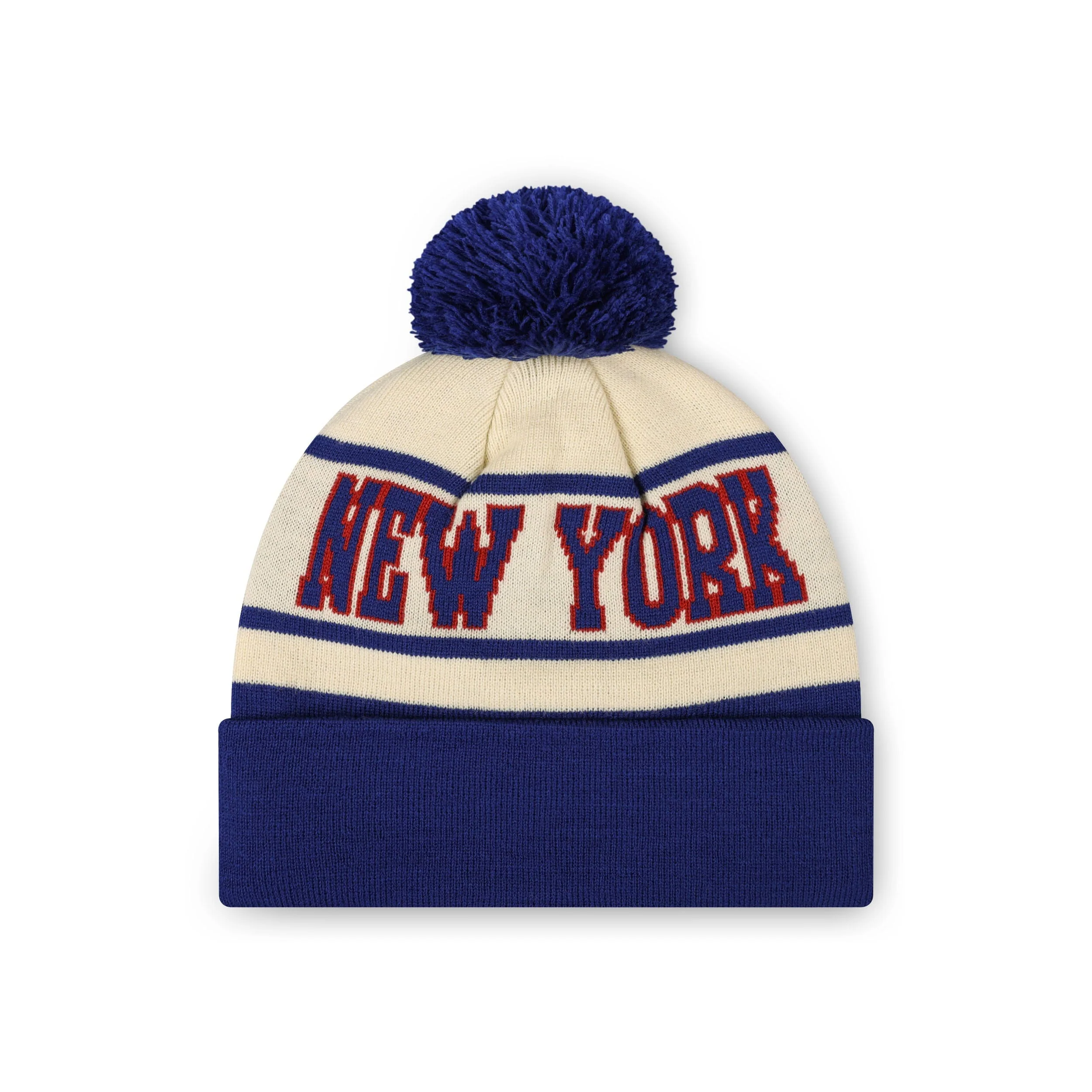 New York Giants NFL Cream Heritage Stripe Retro Logo Pom Beanie - Image 2