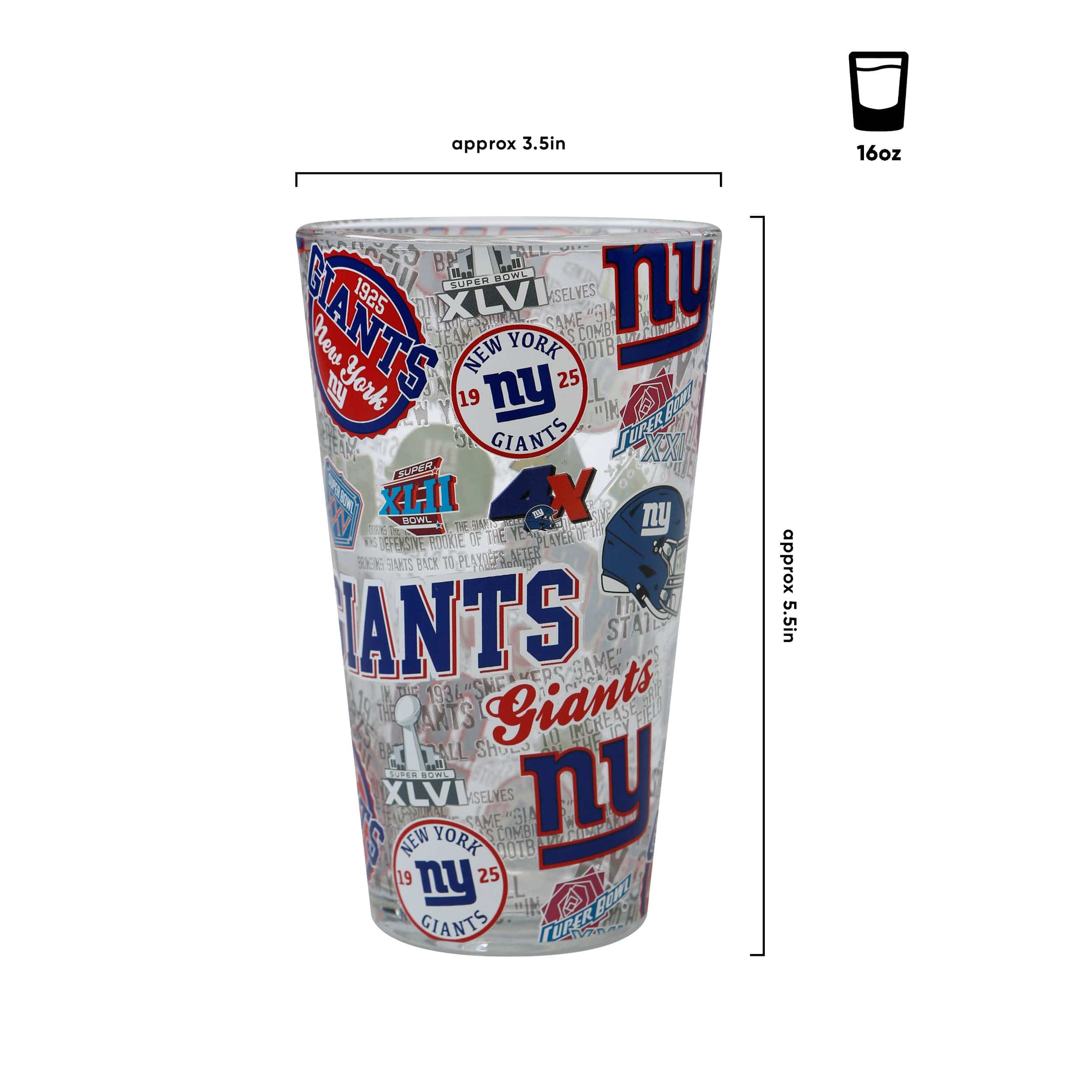 New York Giants NFL Historic Print Pint Glass - Image 3