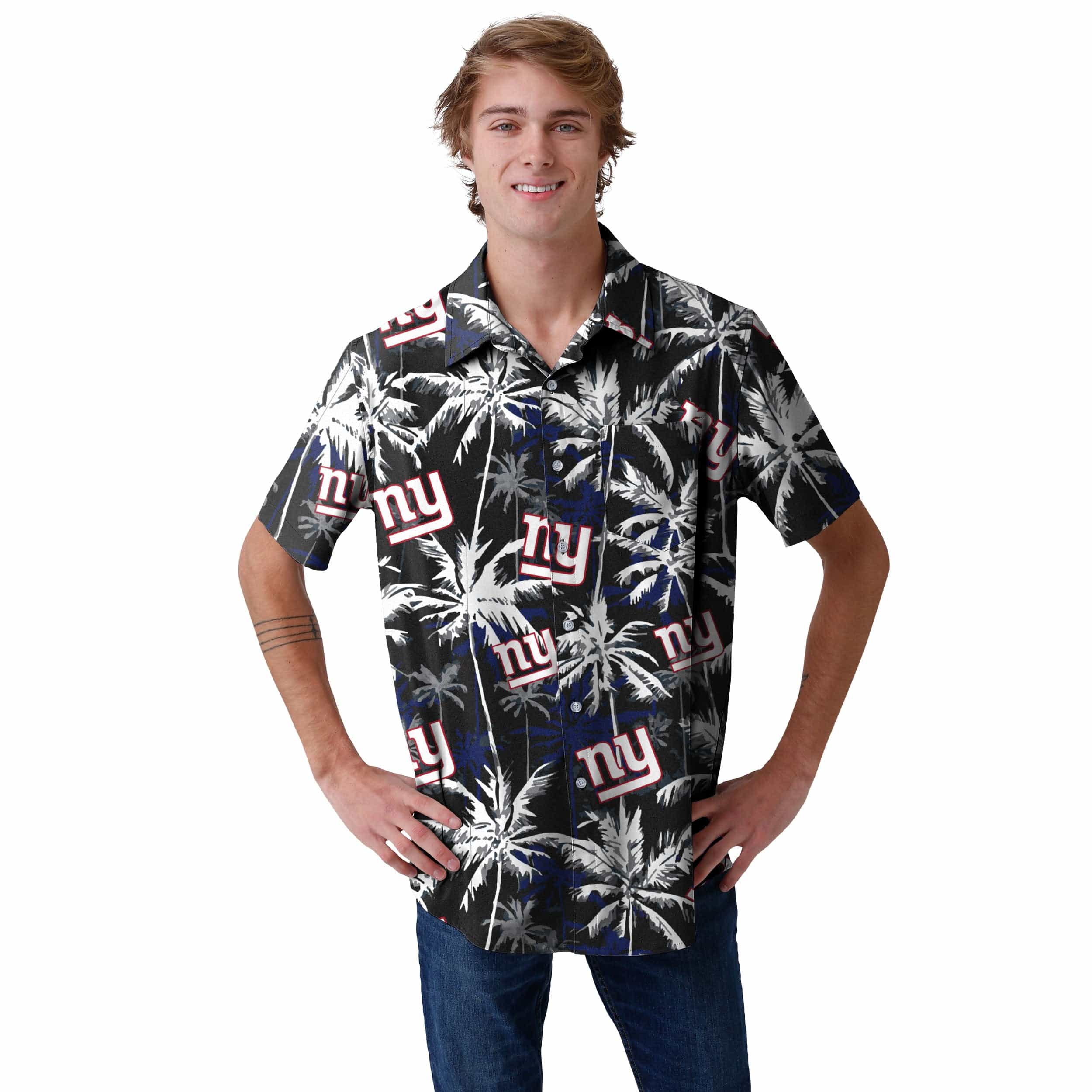 New York Giants NFL Mens Black Floral Button Up Shirt - Image 2