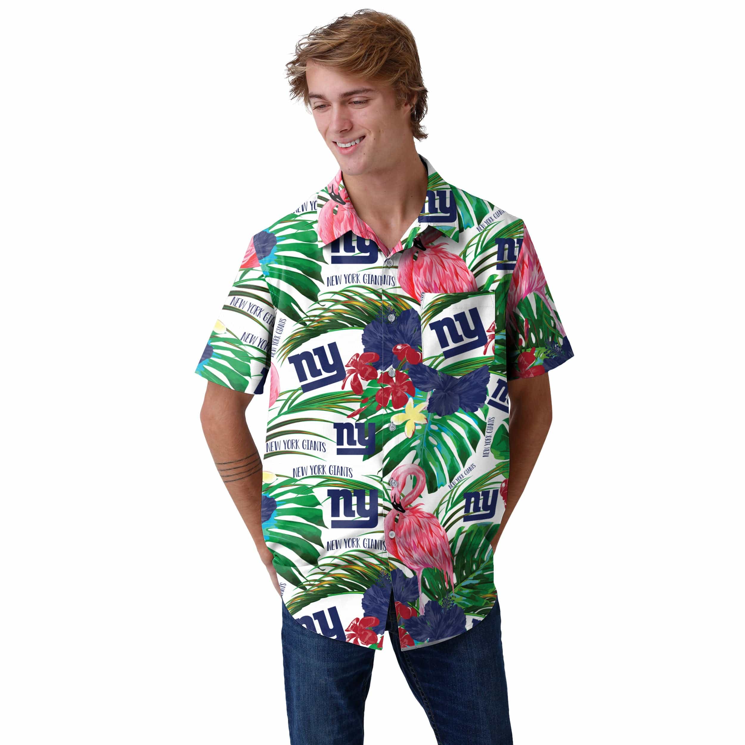New York Giants NFL Mens Flamingo Button Up Shirt - Image 2