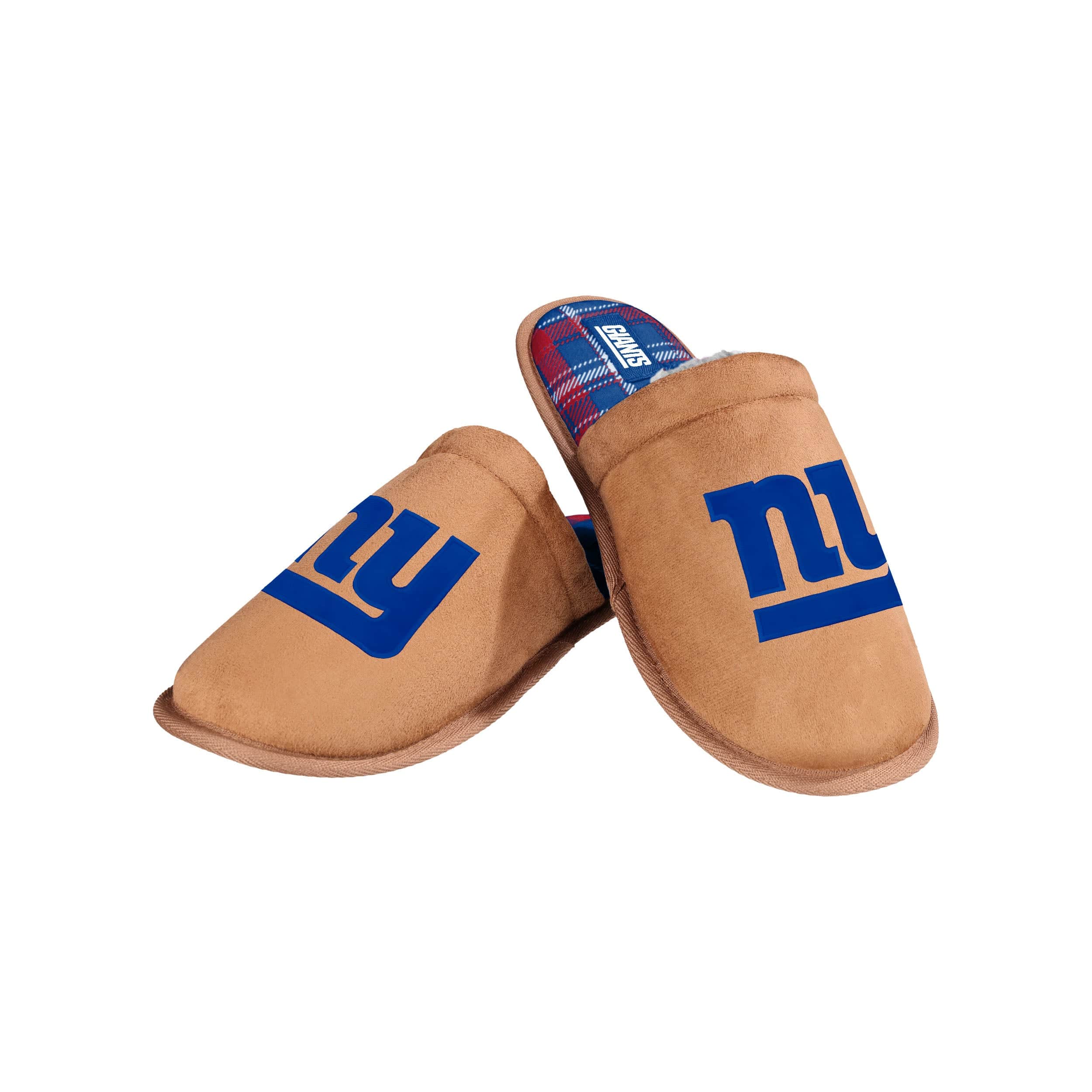New York Giants NFL Mens Flannel Lined Brown Suede Scuff Slipper - Image 3