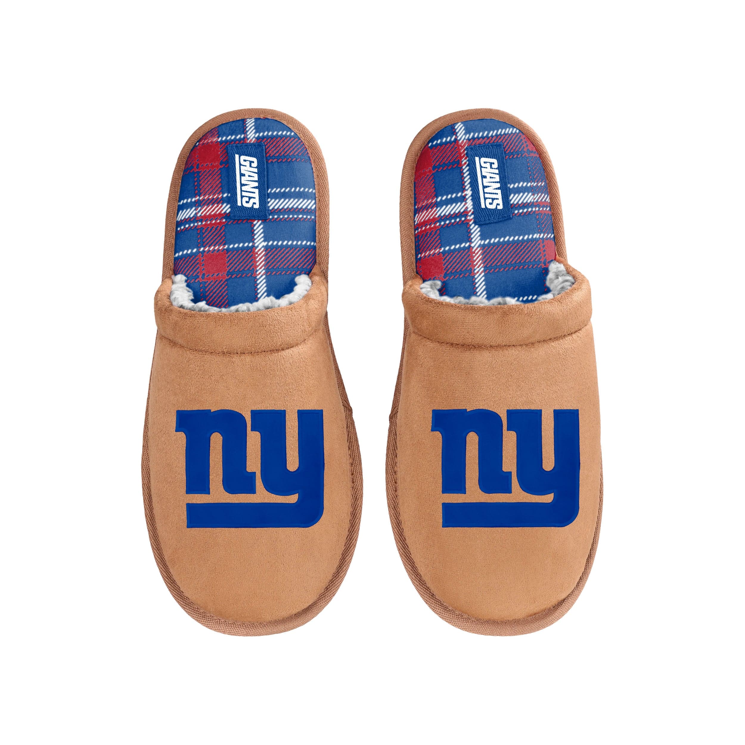 New York Giants NFL Mens Flannel Lined Brown Suede Scuff Slipper - Image 4