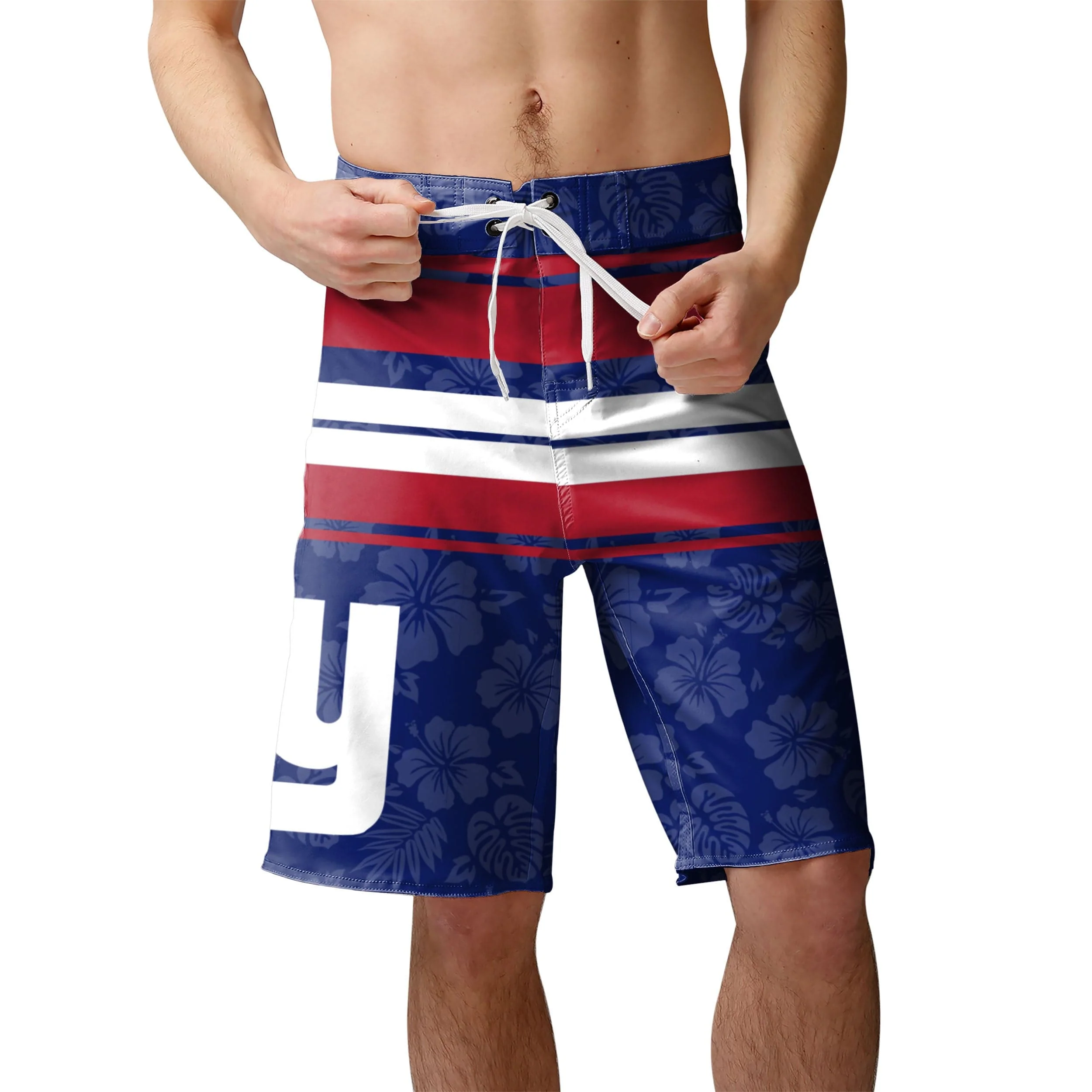 New York Giants NFL Mens Hibiscus Boardwalk Stripe Boardshorts - Image 2