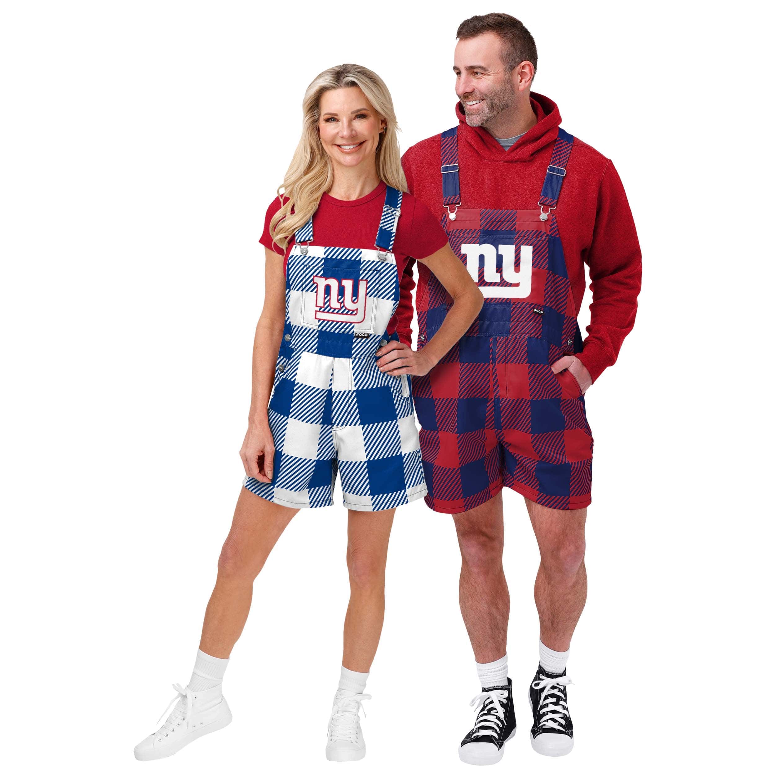 New York Giants NFL Mens Plaid Bib Shortalls - Image 3
