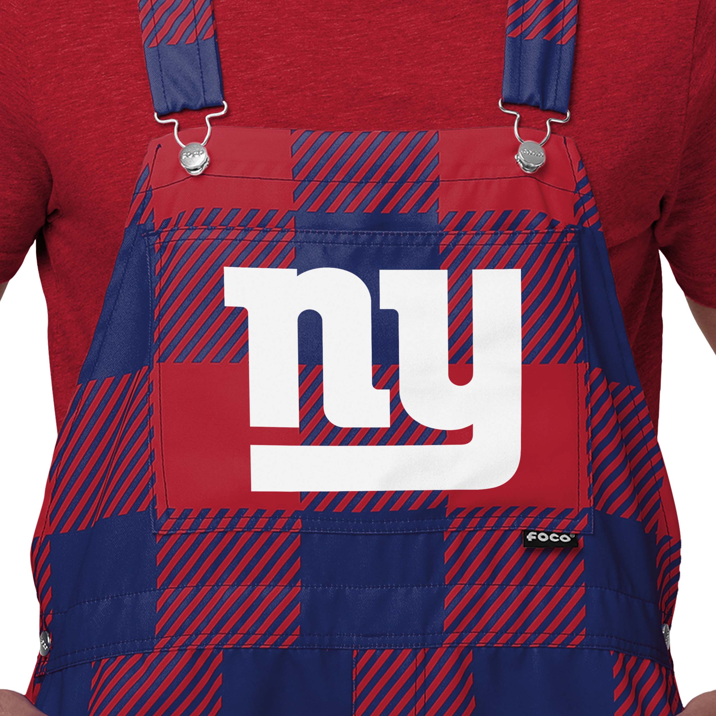 New York Giants NFL Mens Plaid Bib Shortalls - Image 4