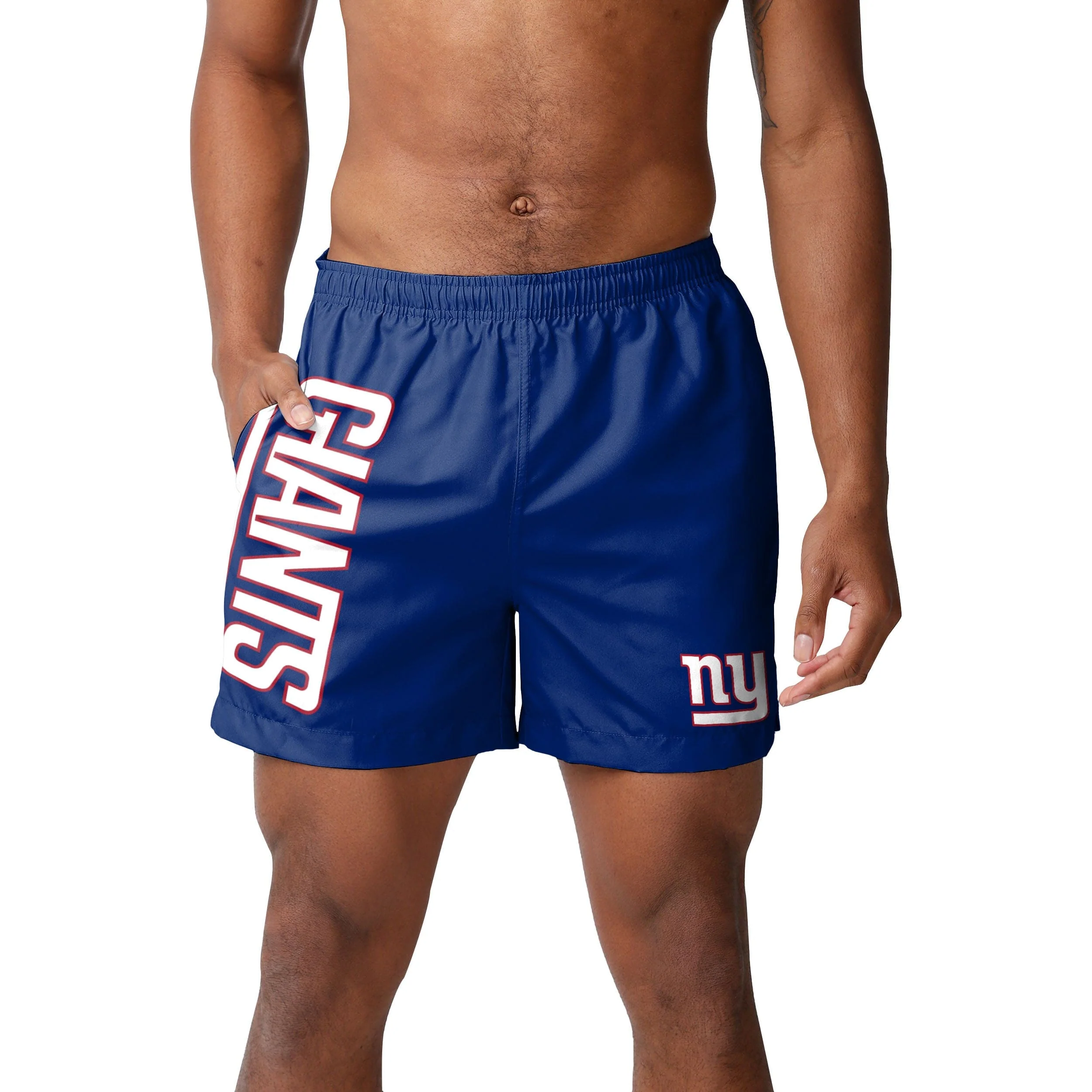 New York Giants NFL Mens Solid Wordmark 5.5" Swimming Trunks - Image 2