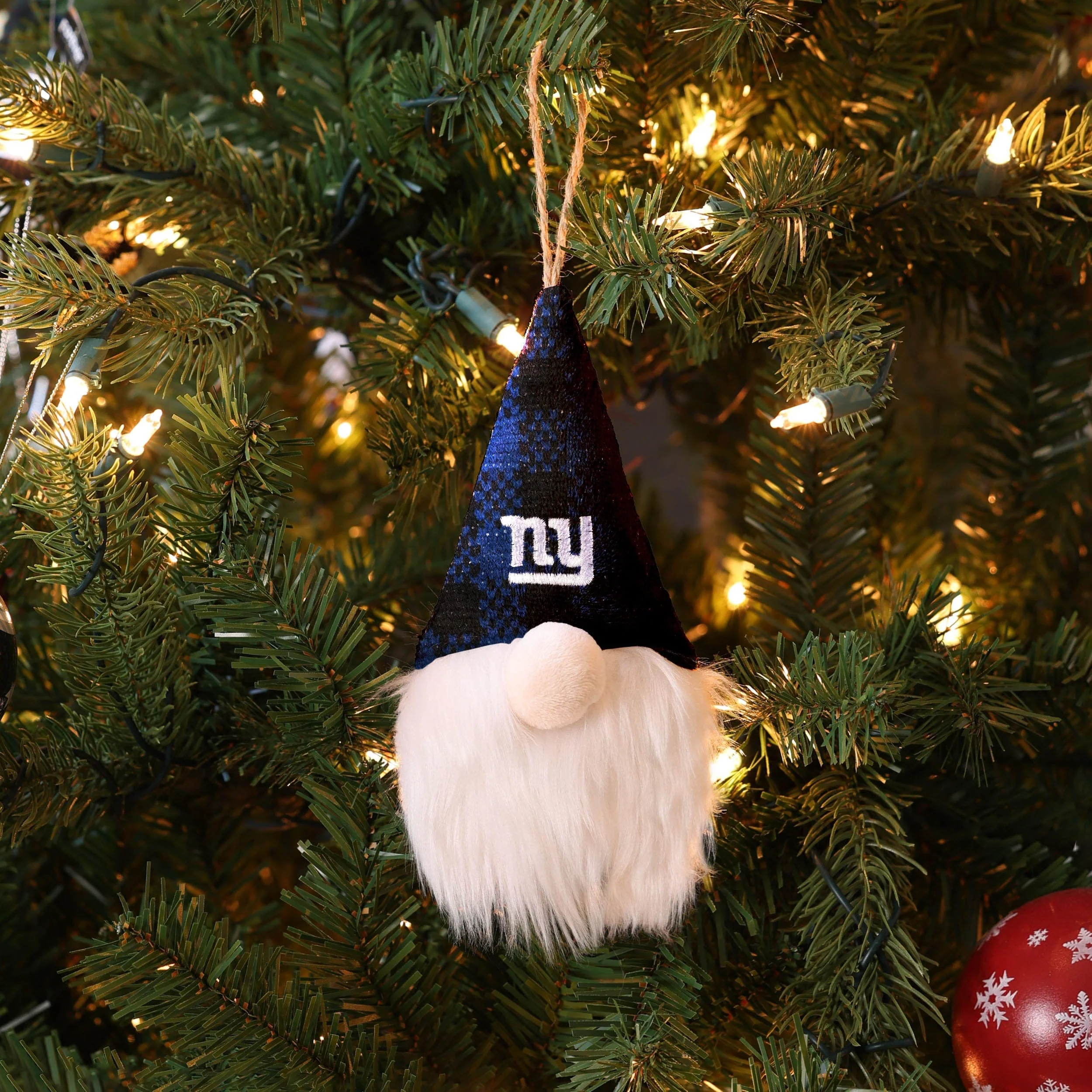 New York Giants NFL Plaid Hat Plush Gnome Ornament - Image 3